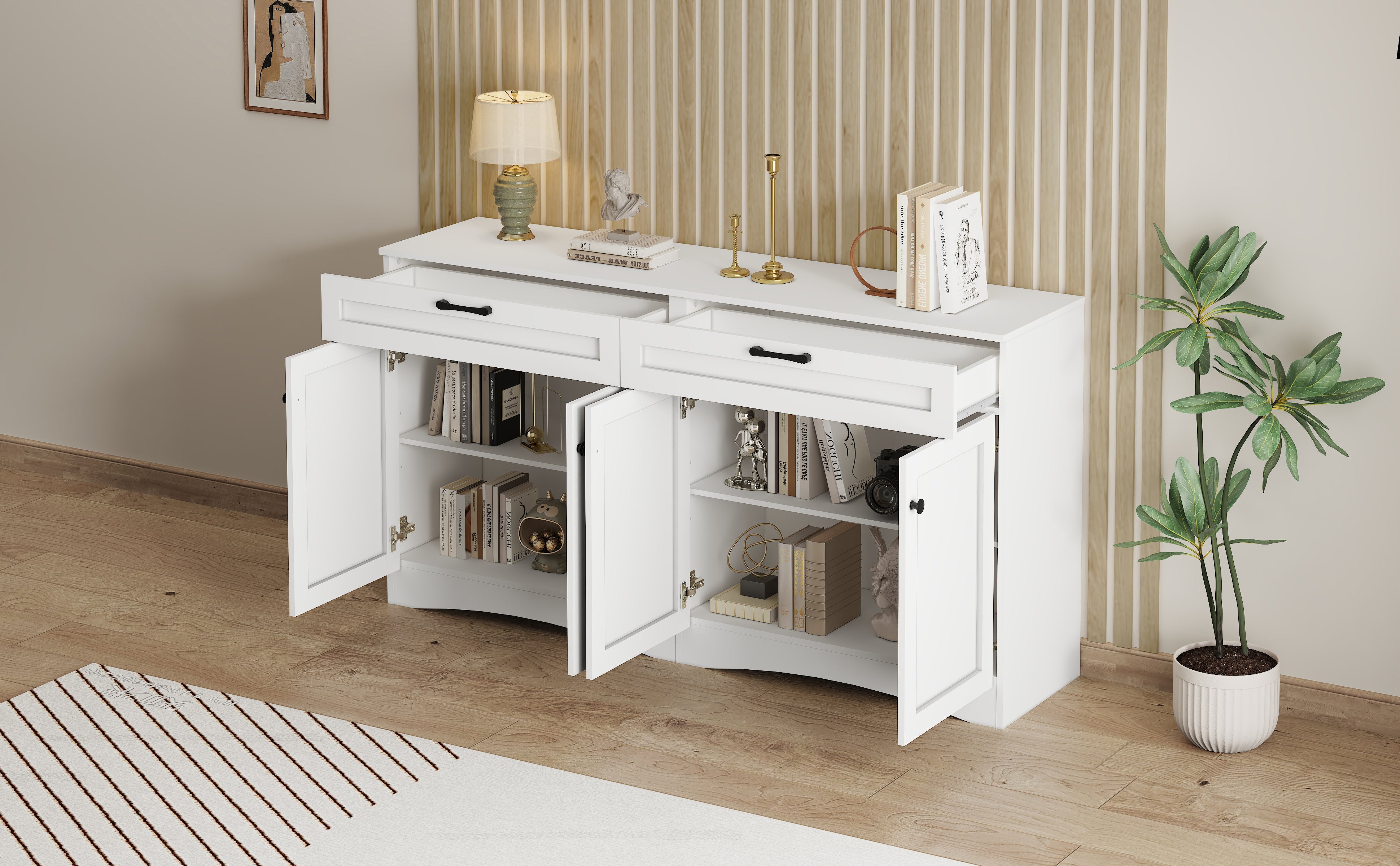 Logidon Dressoir 160 x 40 x 85 cm – Wit dressoir met 2 lades