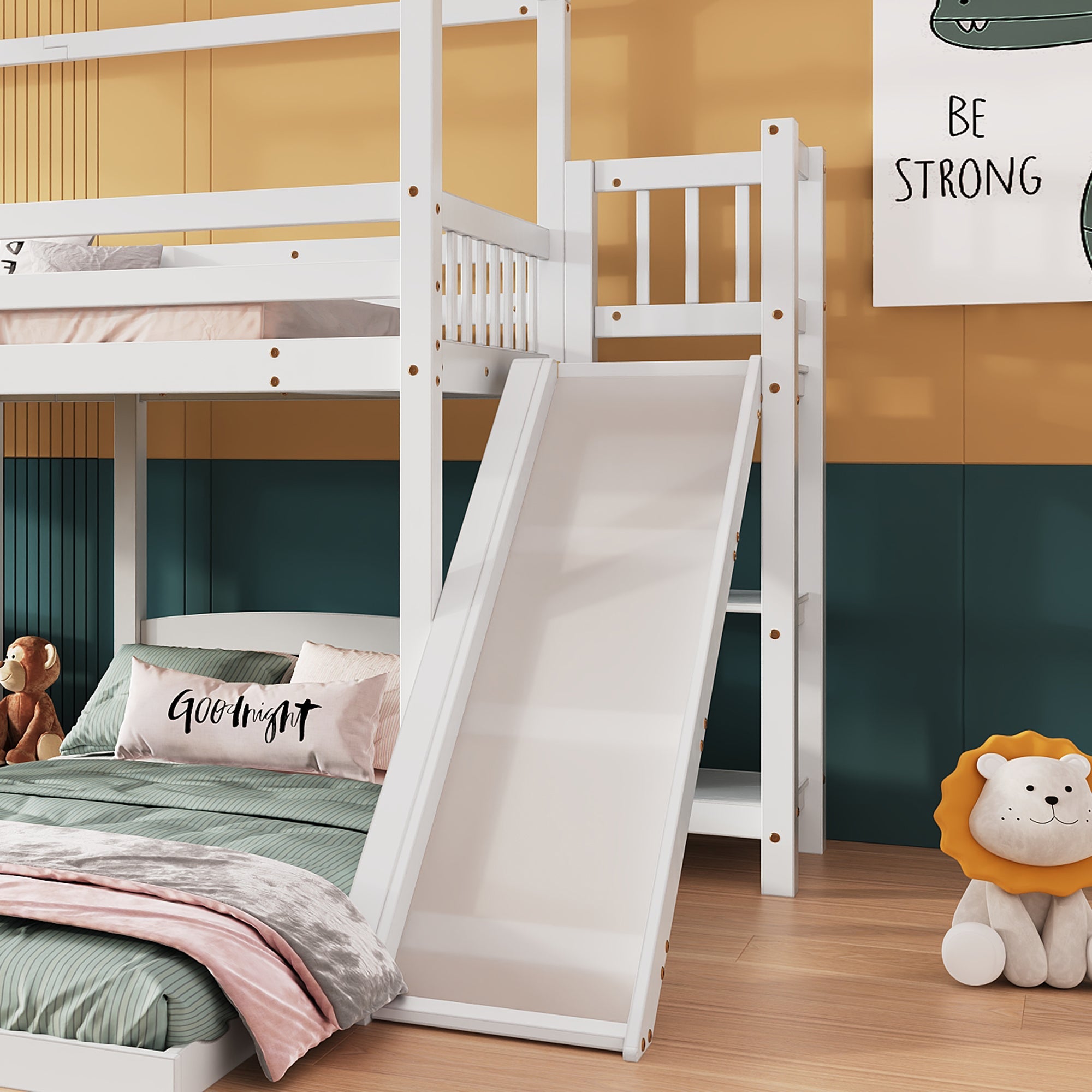 Logidon stapelbed met glijbaan wit 90x200cm drietrapsladder
