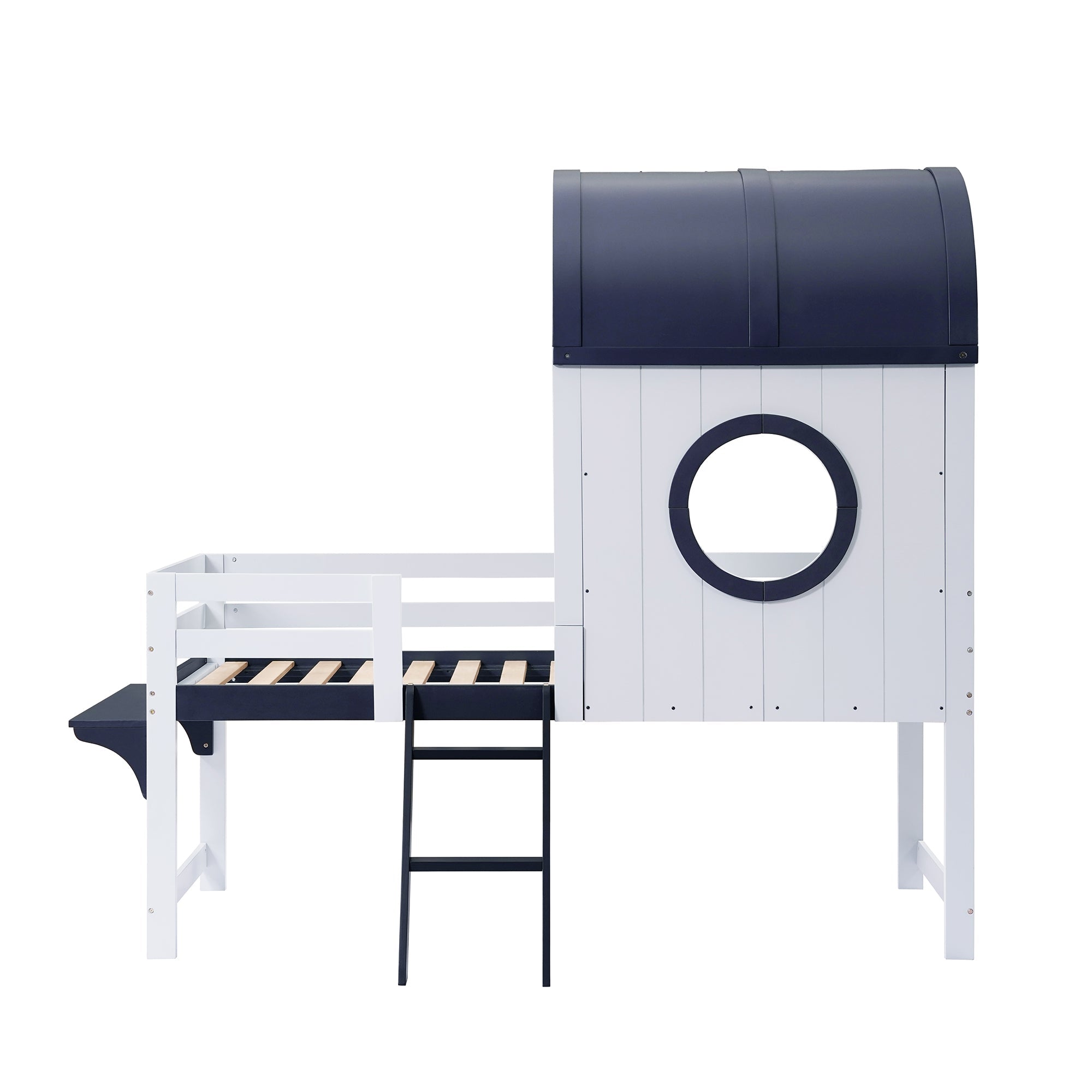 Logidon stapelbed halfhoogslaper 90x200 wit donkerblauw dakraam