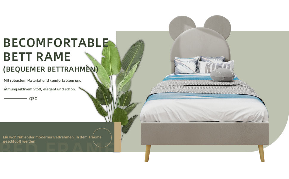 Logidon gestoffeerd bed 140x200 beige cartoon hoofdeinde inclusief lattenbodem