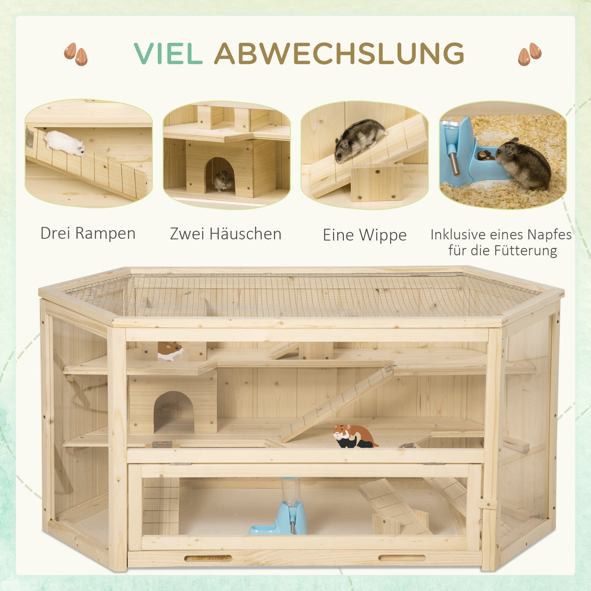 Logidon kleine dierenkooi naturel hout 115x60x55 cm met helling en wip