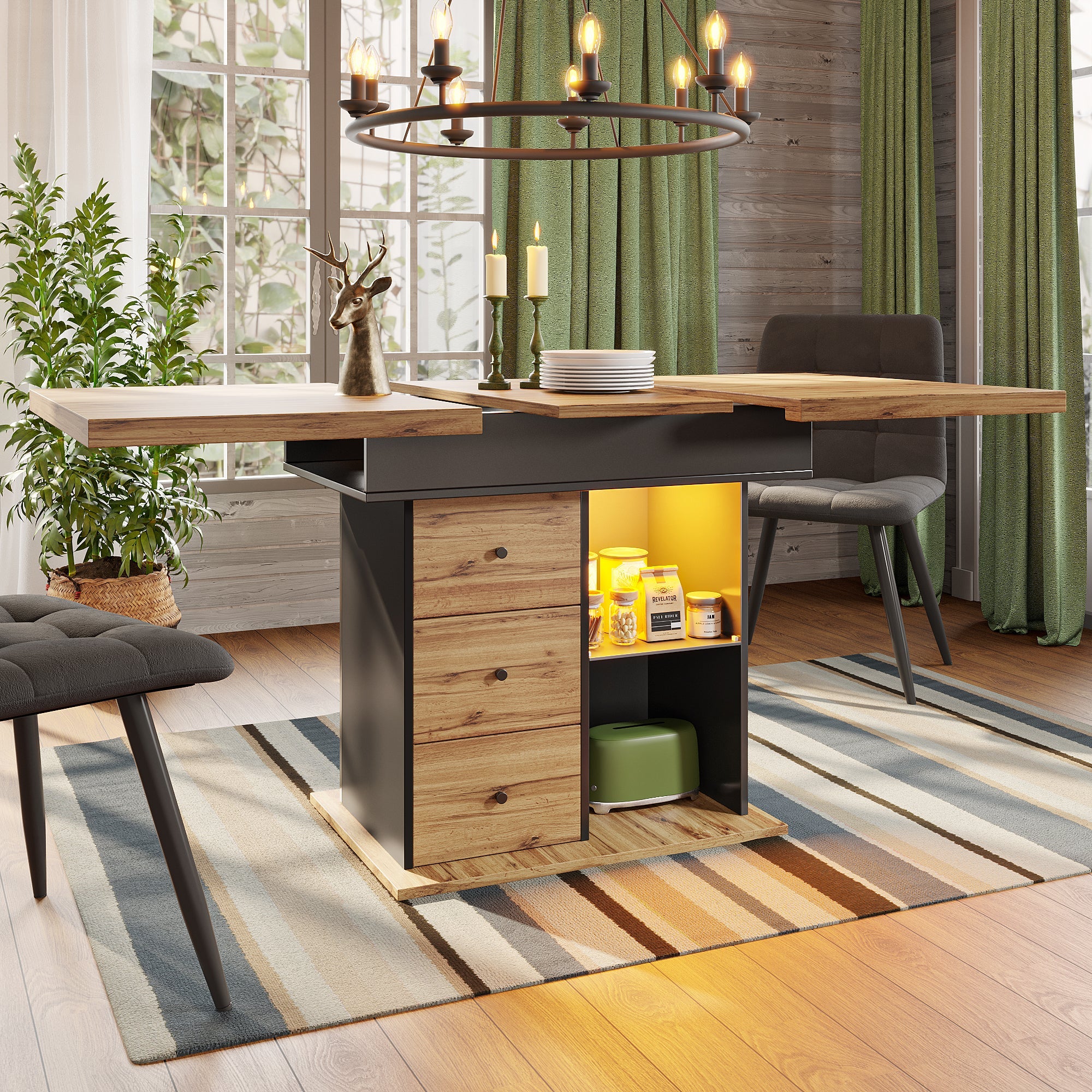 Logidon eettafel telescopisch uitschuifbaar 110-140×80 cm met LED verlichting