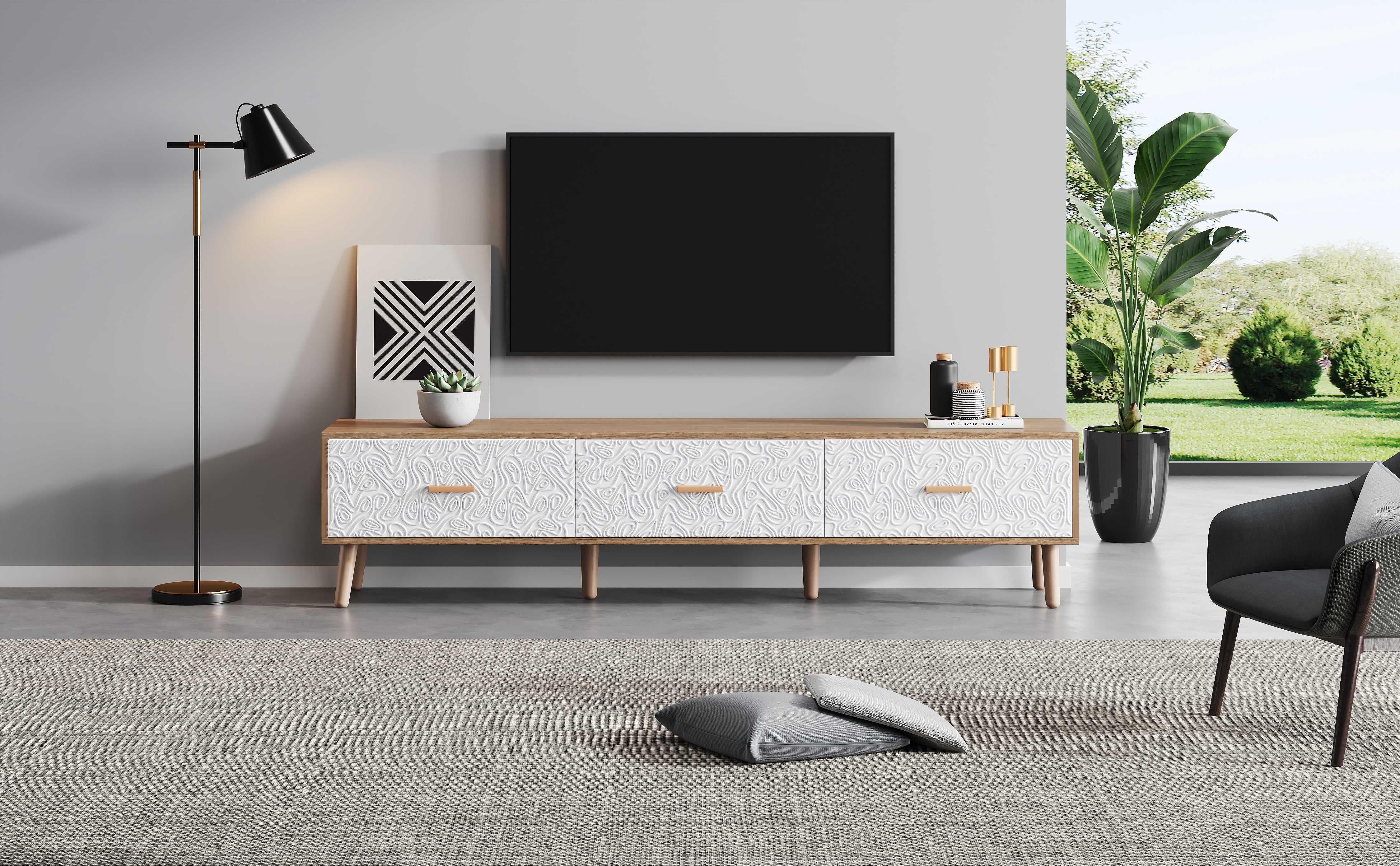 Logidon TV Laag Paneel Vintage Hout Wit Deurpaneel 150x39x35 cm