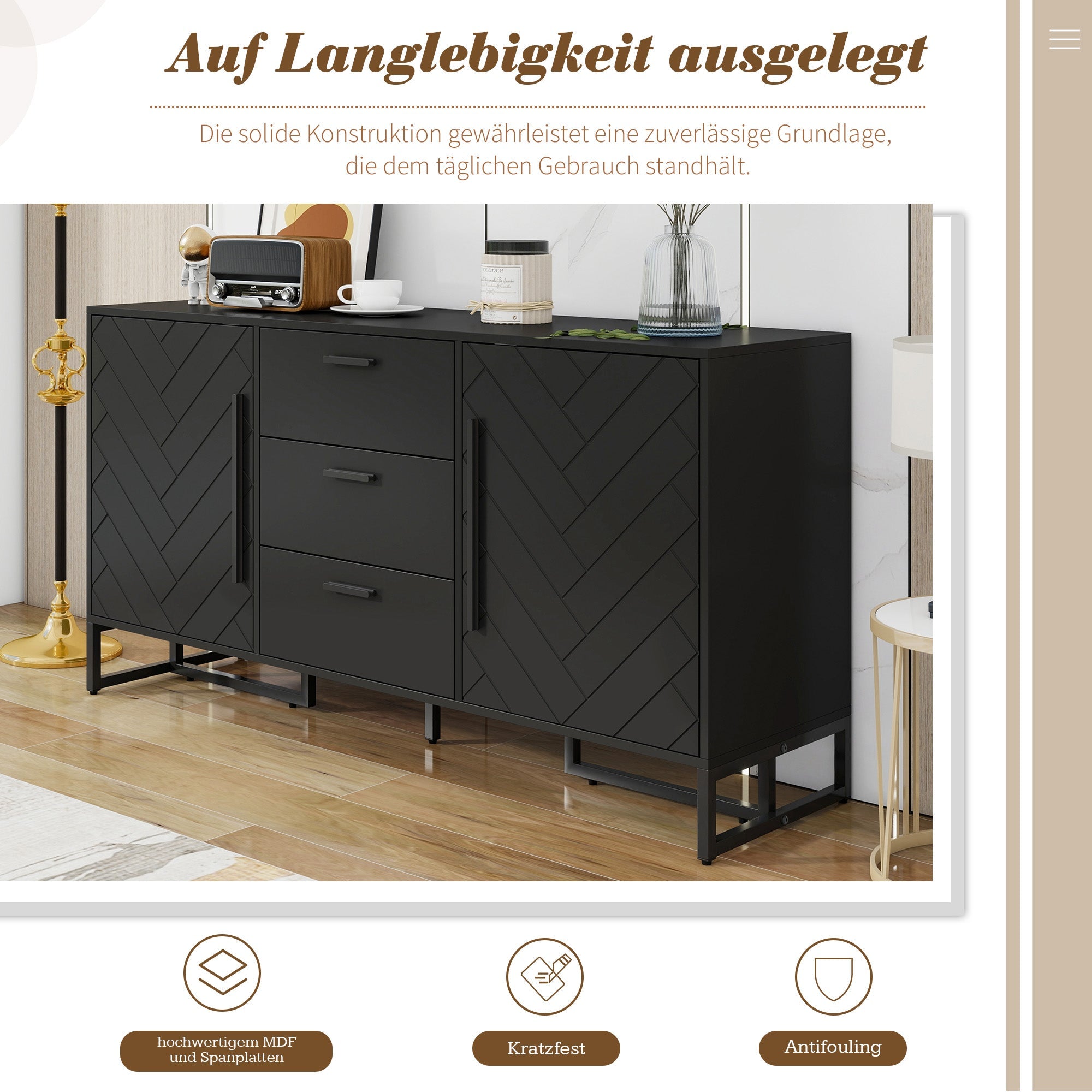 Logidon dressoir met visgraatmotief, 2 deuren en 3 lades
