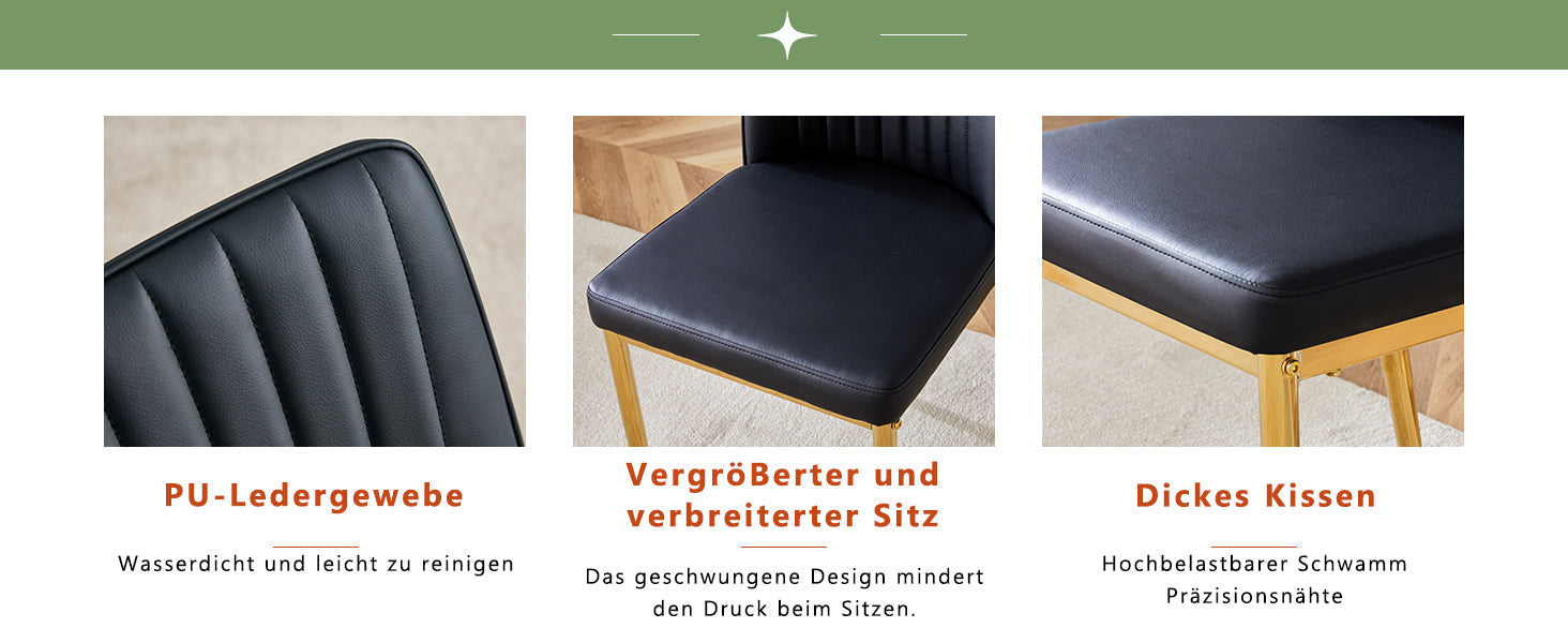 Logidon Fashion Eet Stoel Set van Vier Zwart Kunstleer Gouden Poten