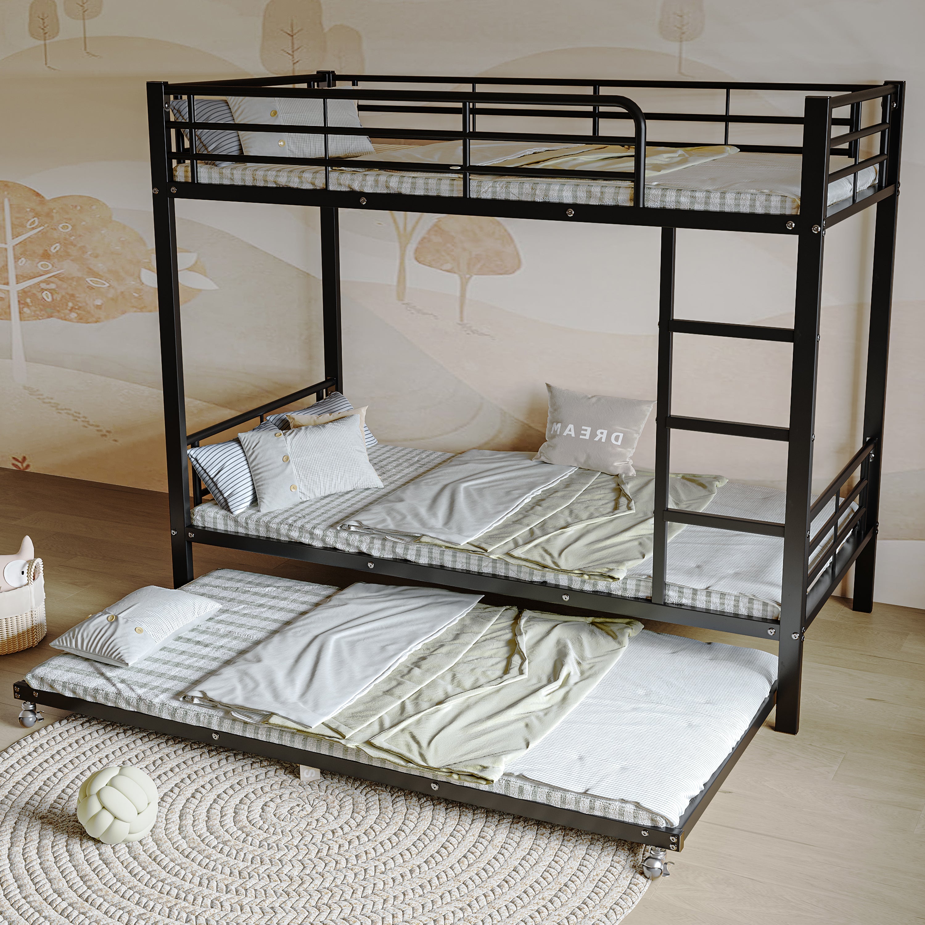 Logidon Stapelbed Ijzer Zwart 90x200 en 90x190 met uitschuifbaar bed