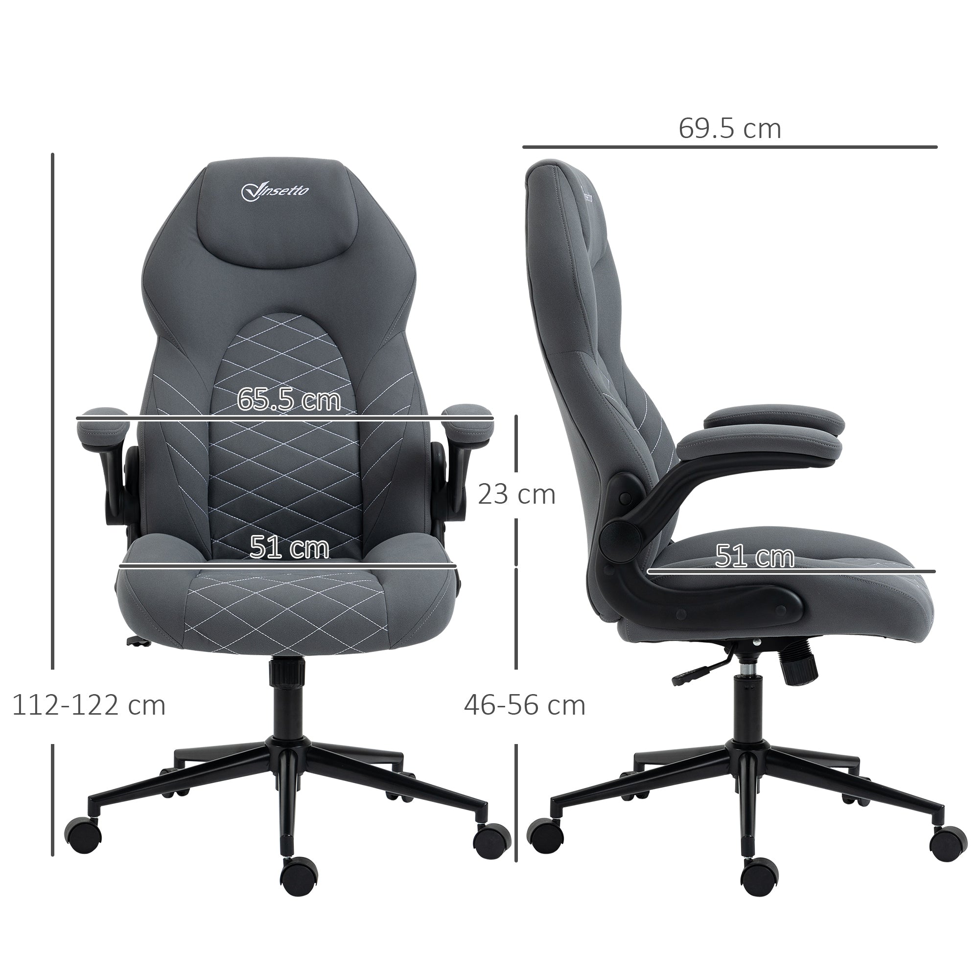 Logidon Vinsetto Ergonomische Bureaustoel Grijze Stof Met Schommelfunctie