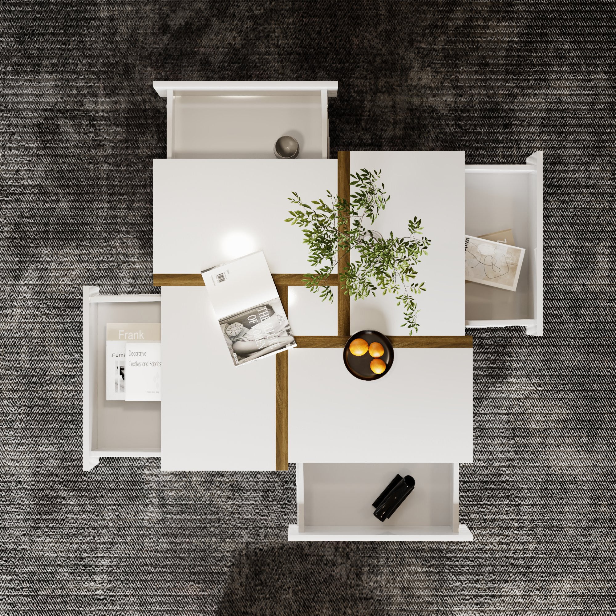 Logidon hoogglans salontafel wit met vier lades 78x78 cm