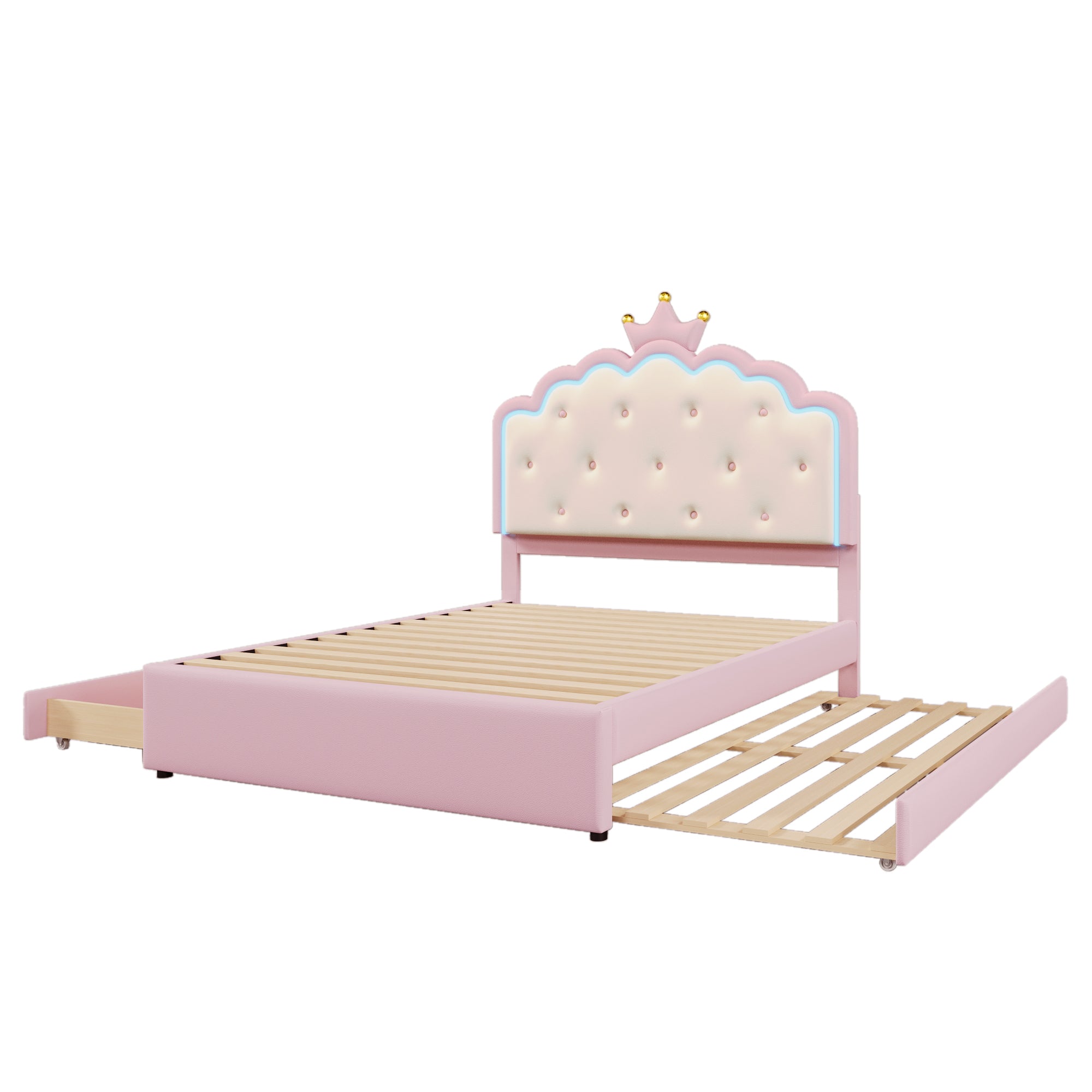 Logidon gestoffeerd bed 140x200 roze met lattenbodem LED-verlichting