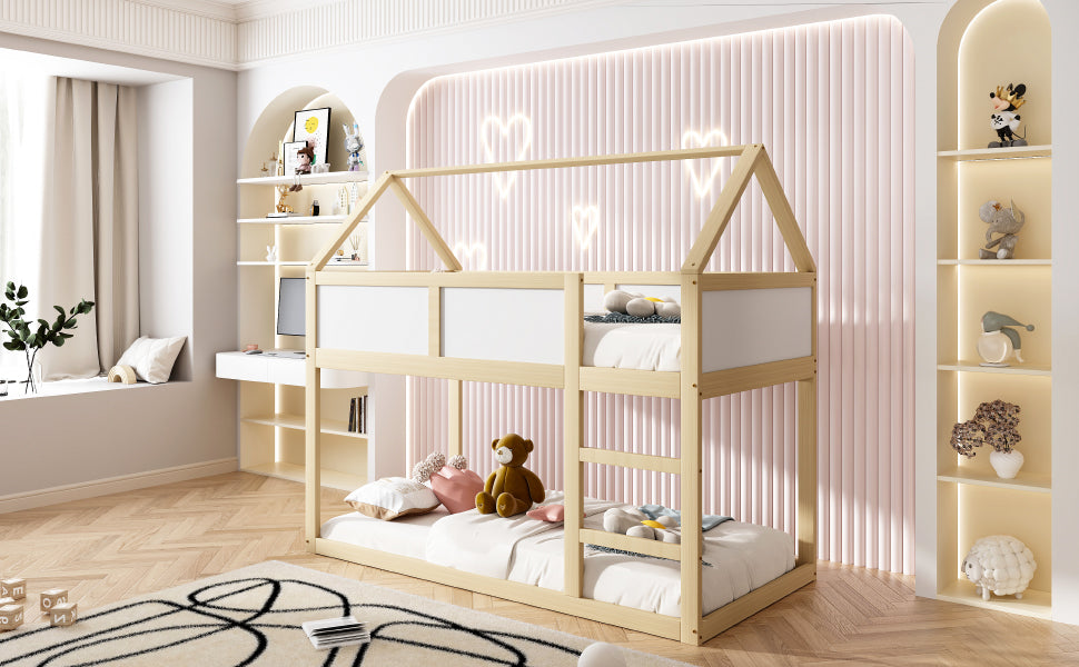 Logidon stapelbed kinderbed 90x200 cm lage hoogslaper met trap beige