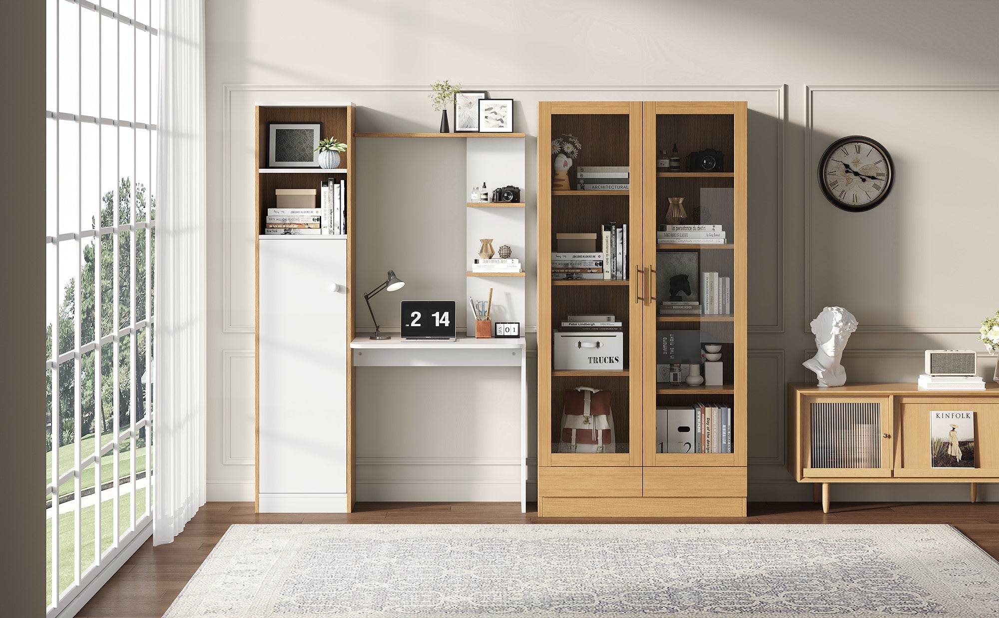 Logidon vitrinekast 80x40x160 cm naturel hout met push-to-open lades