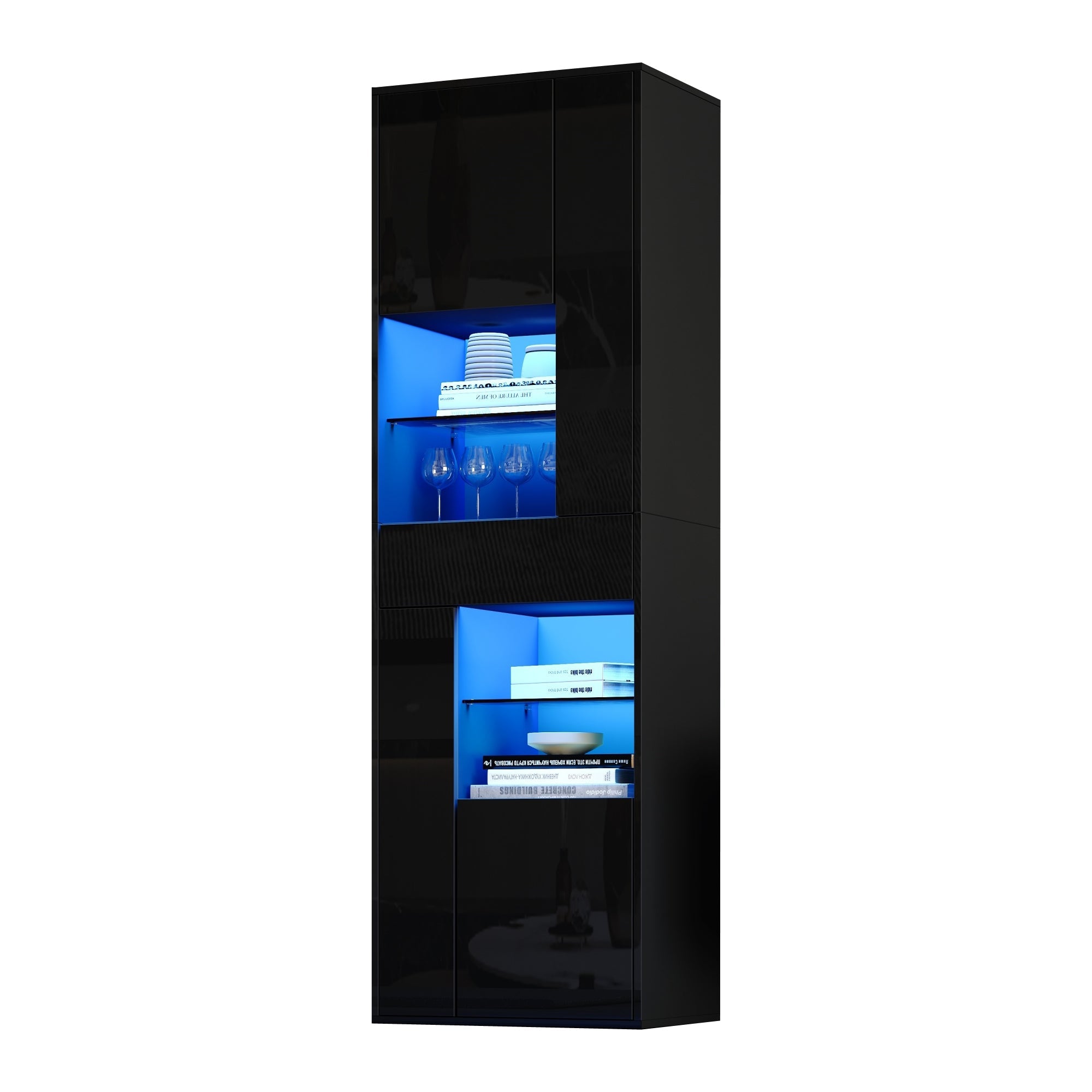Logidon zwarte hoogglans glazen vitrine 55 x 38 x 170 cm LED-verlichting