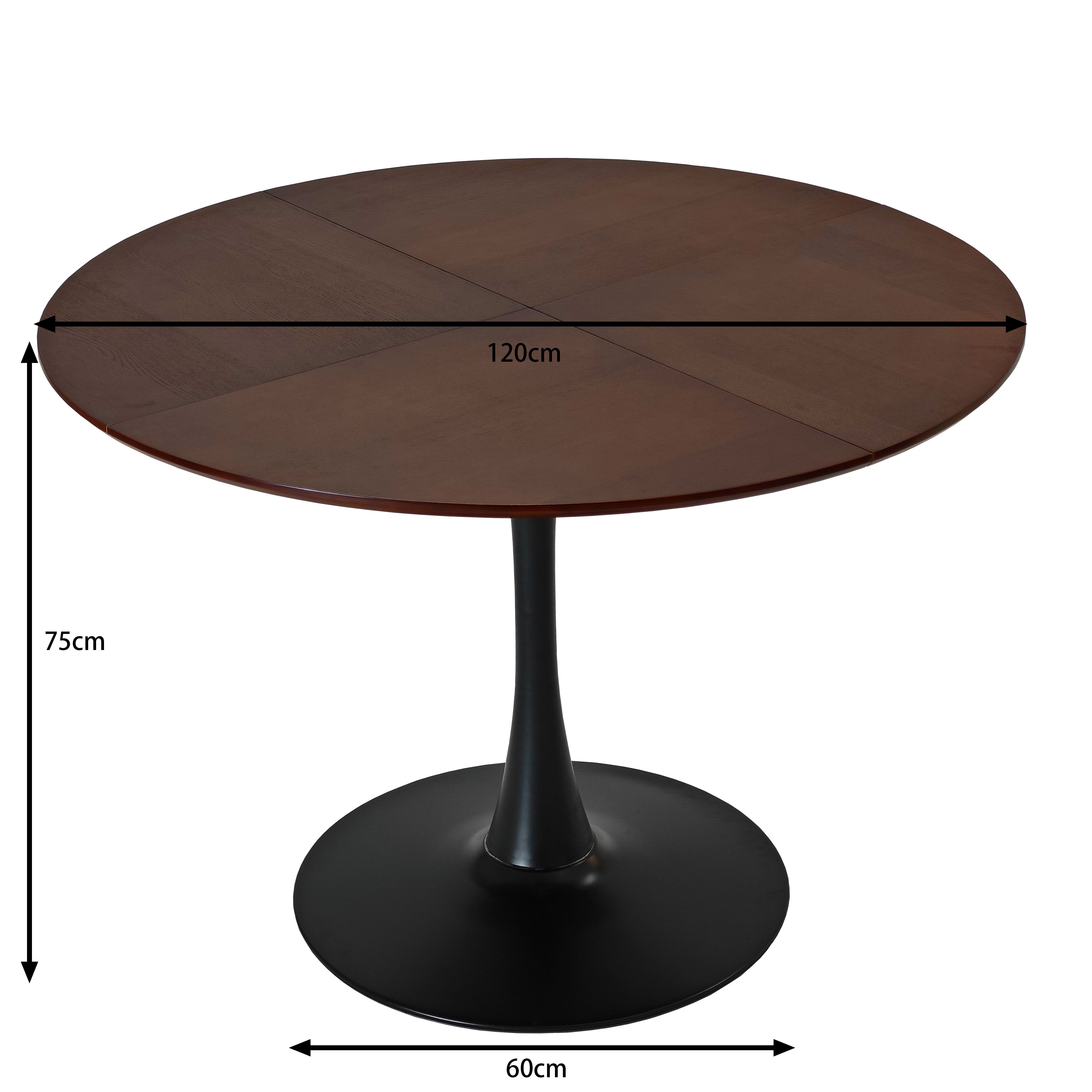 Logidon ronde eettafel 120 centimeter, MDF eikenhoutlook, bruin metalen onderstel