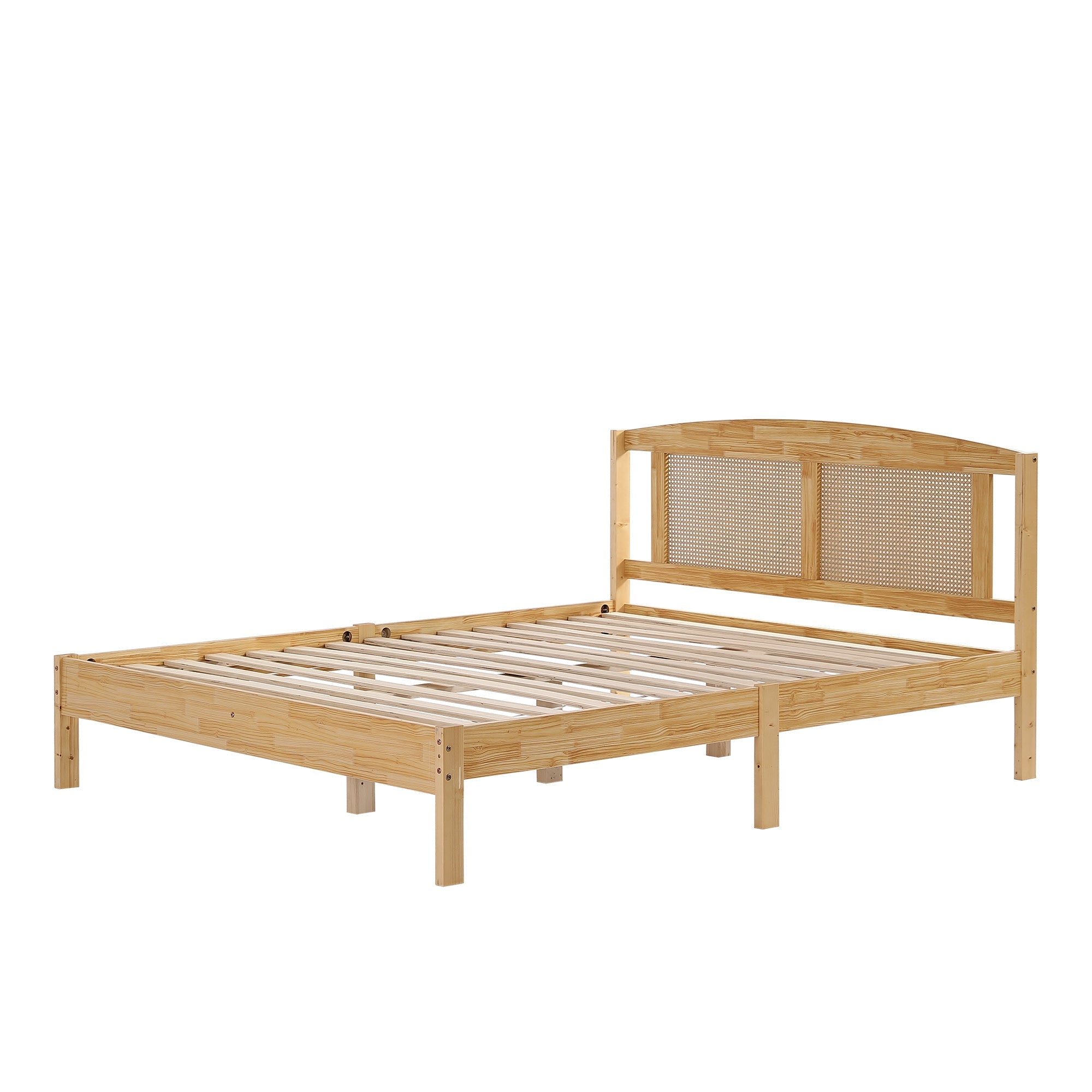 Logidon double bed 160x200 cm wood with natural rattan 15 slats