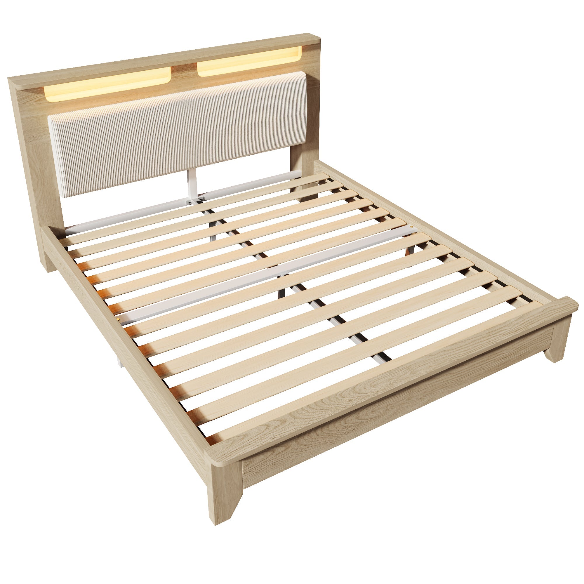 Logidon tweepersoonsbed 160x200 cm met opbergruimte en LED-verlichting beige