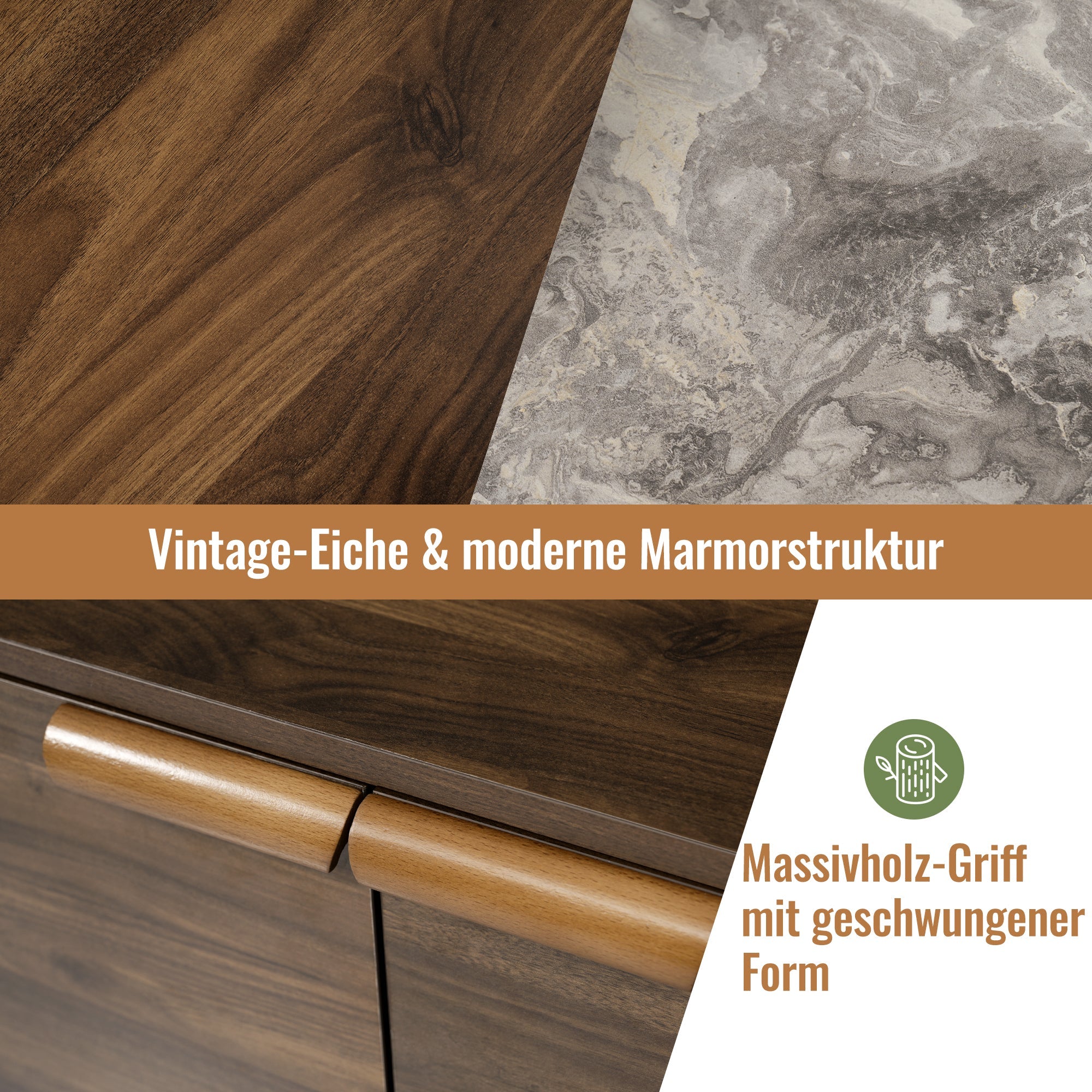 Logidon woonkamer ladekast eiken decor marmerlook blad 3 lades