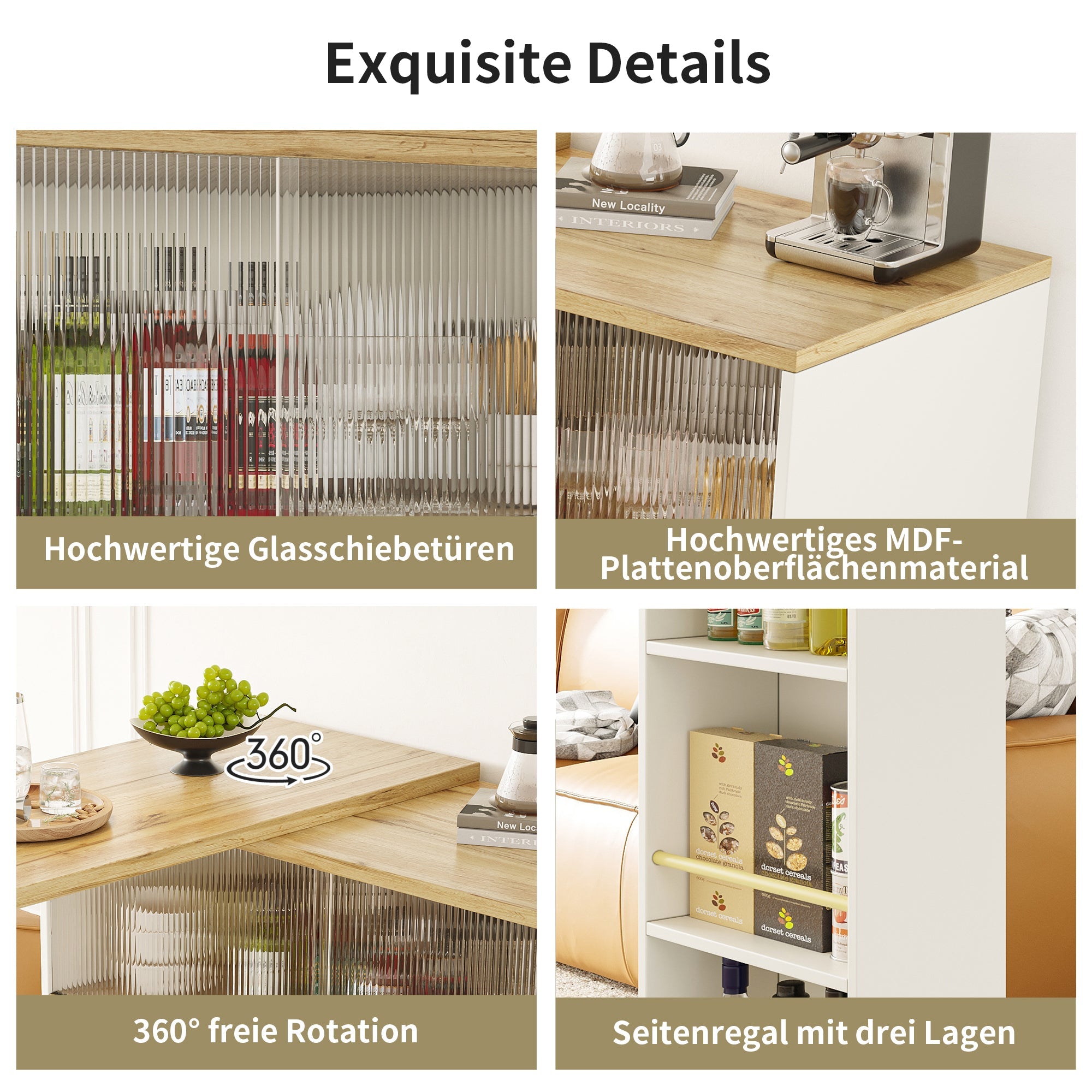 Logidon 360° draaibaar dressoir wit 90×45×100 cm glazen schuifdeur