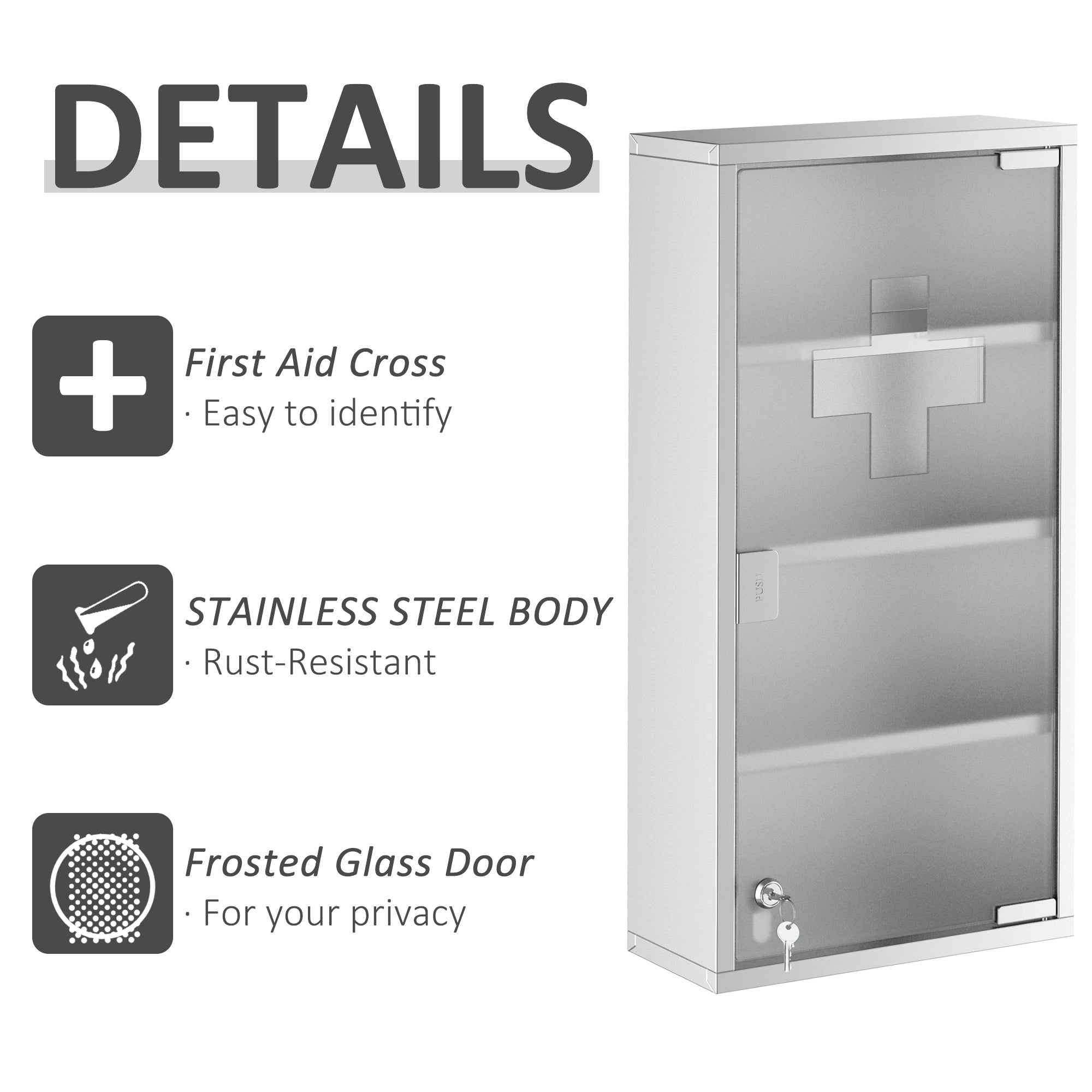 Logidon medicijnkastje RVS met slot 30 cm x 12 cm x 60 cm