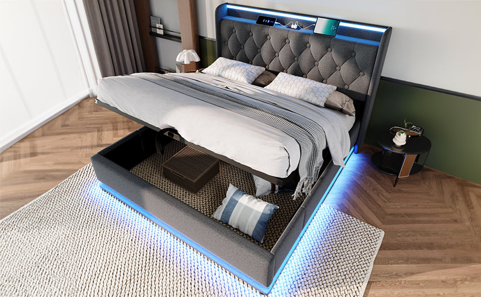 Logidon gestoffeerd bed tweepersoonsbed 360 Surround LED 160x200 grijs linnen