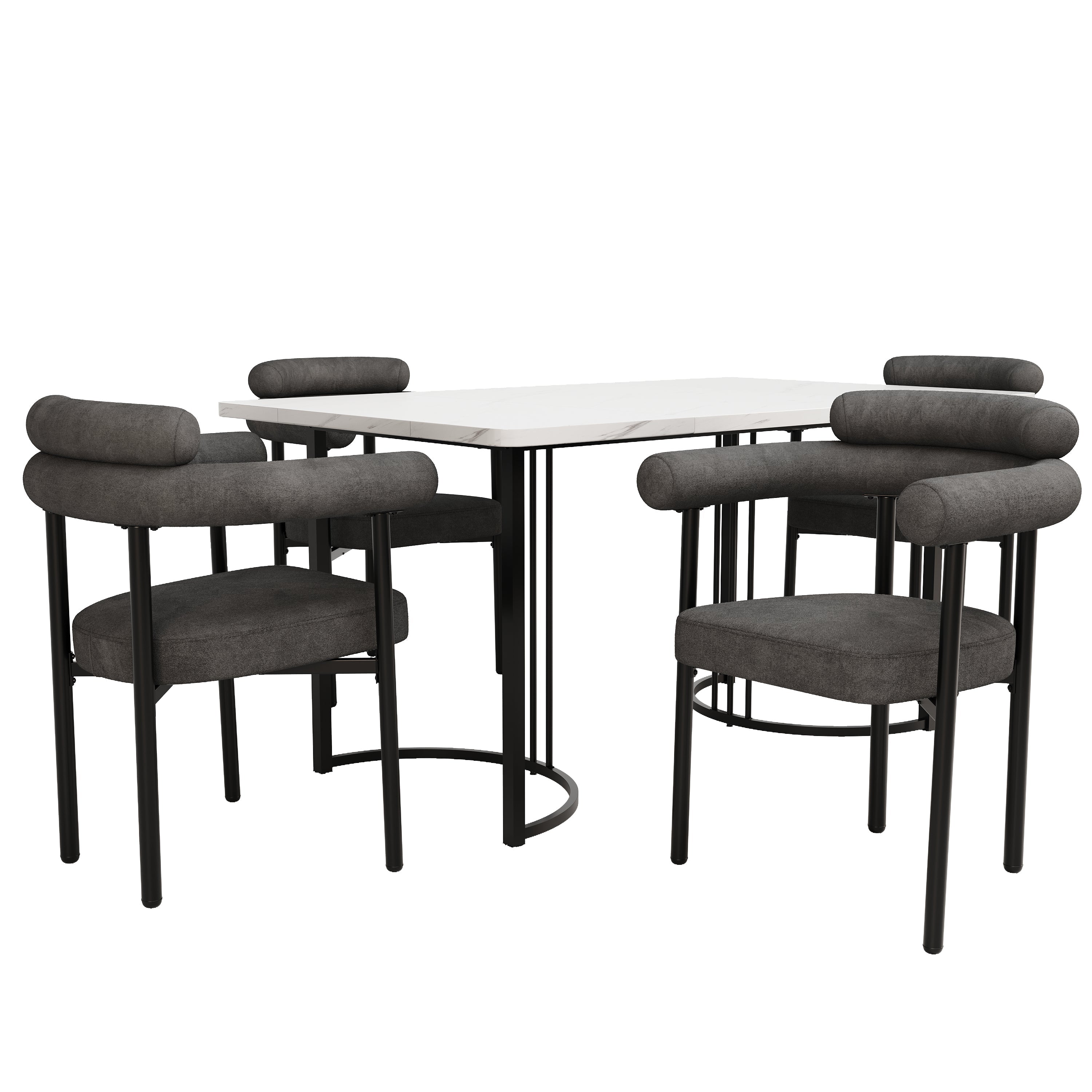 Logidon eettafel en stoelenset 5 stuks donkergrijze fluwelen stoelen metalen poten