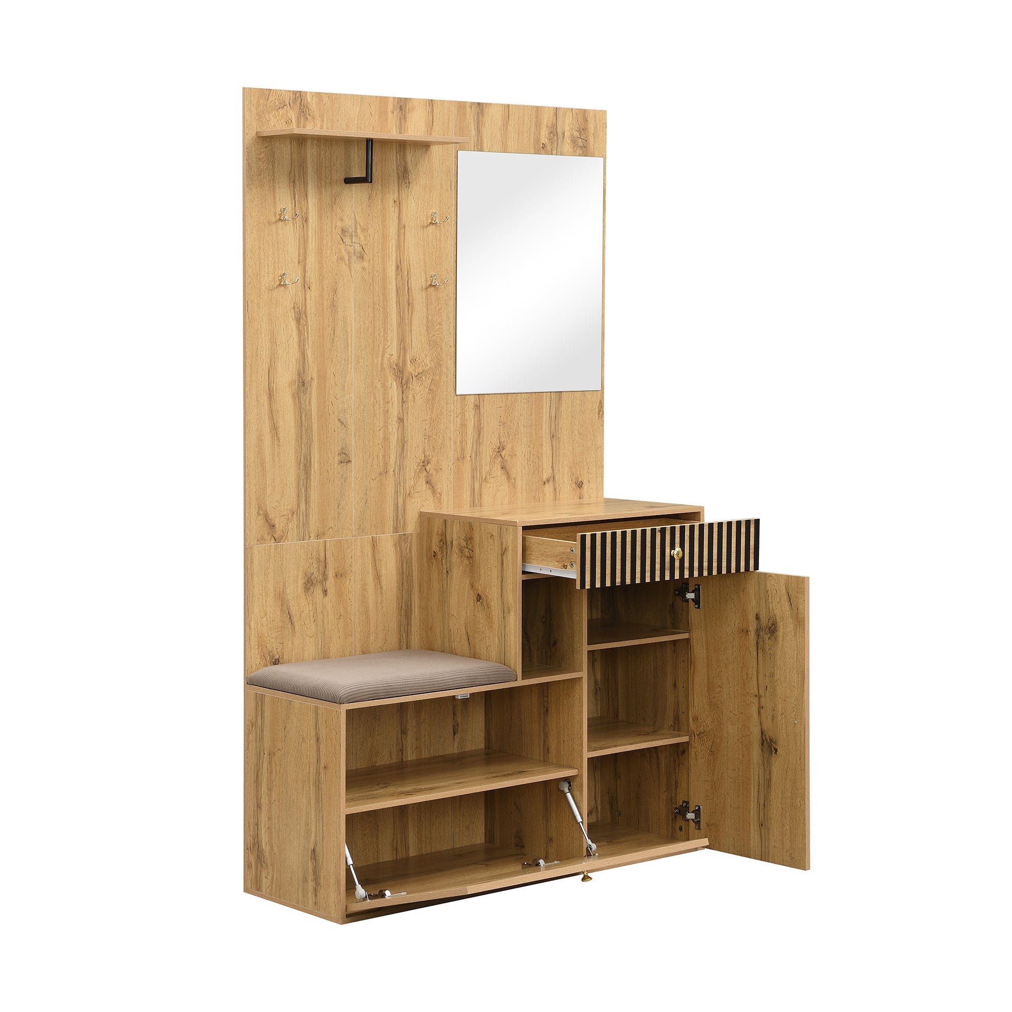 Logidon kledingkastset compacte kledingkast 110x185,5x37 cm natuurlijke MDF spiegel