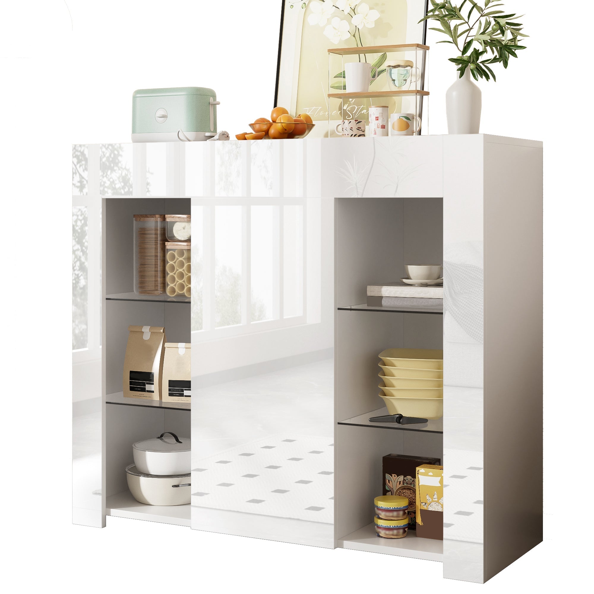 Logidon Modern Wit Buffet Hoogglans Glazen Frontplanken 95x35x83 cm