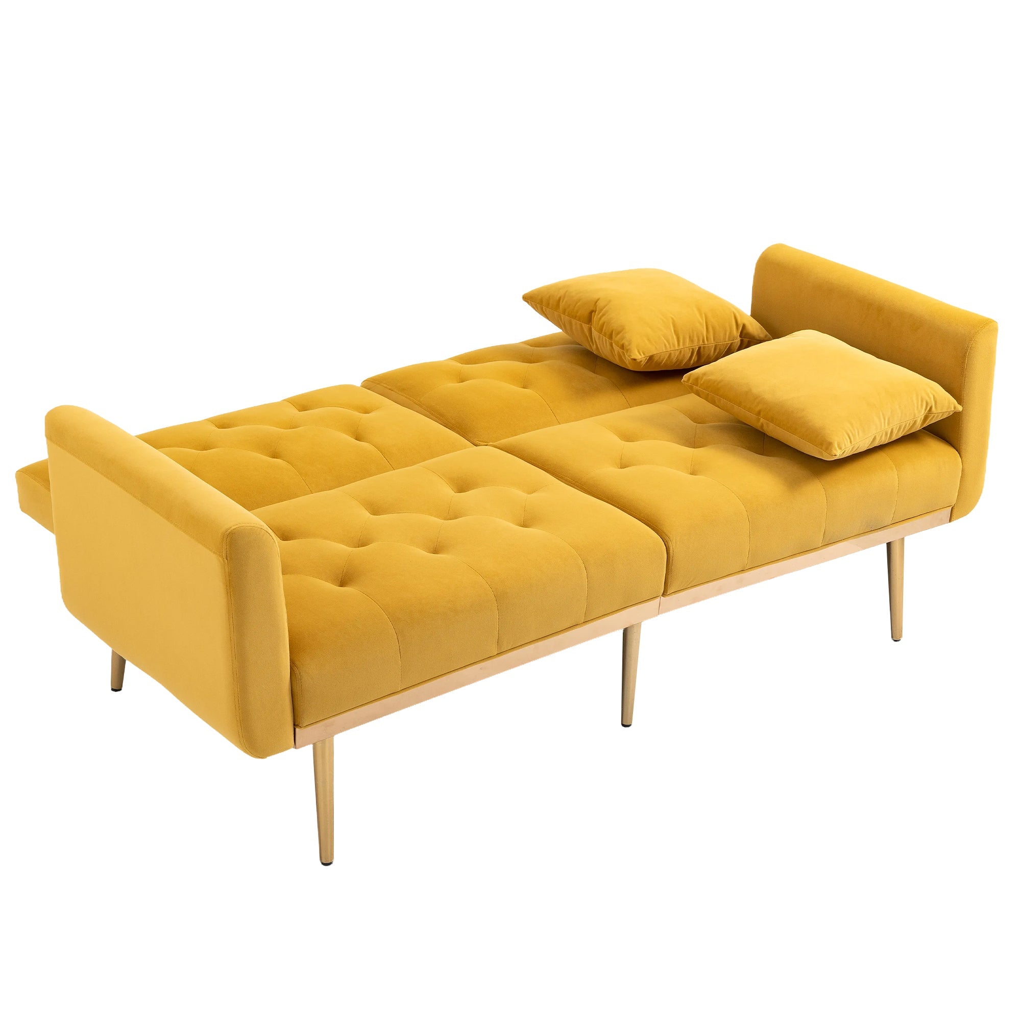 Logidon Luxe 3-zits designbank mosterdgeel fluweel slaapbank 3 posities