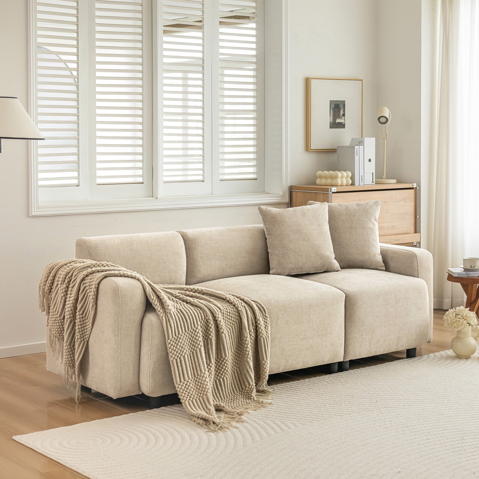 Logidon Regular Sofa Beige Chenille 3 Seater Living Room Sofa