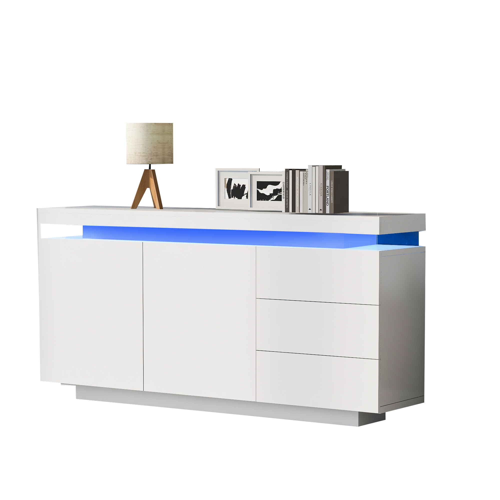 Logidon dressoir wit LED licht 140x35x72,5 cm 2 deuren 3 lades