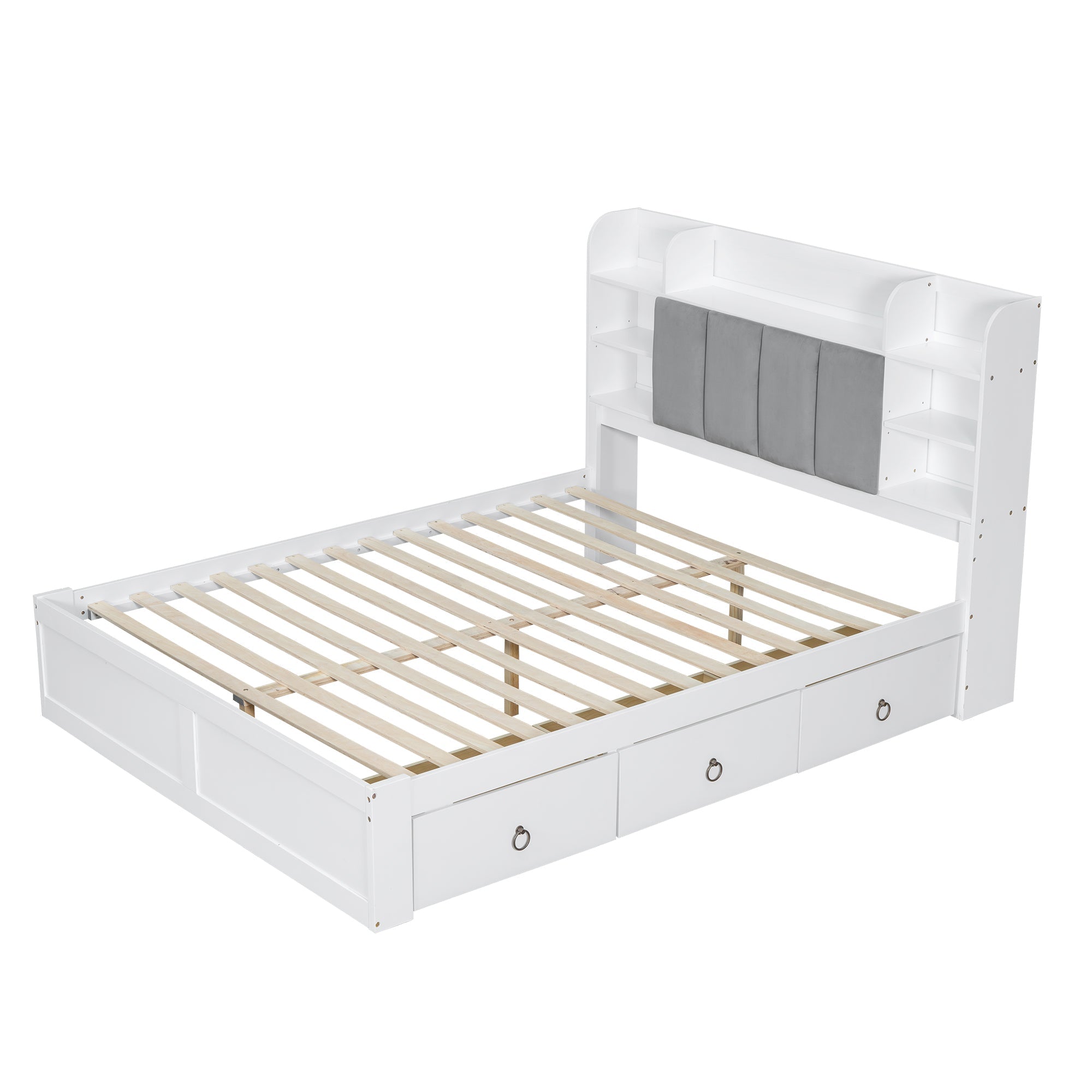 Logidon tweepersoonsbed 160x200 witgrijs, open plank en drie lades