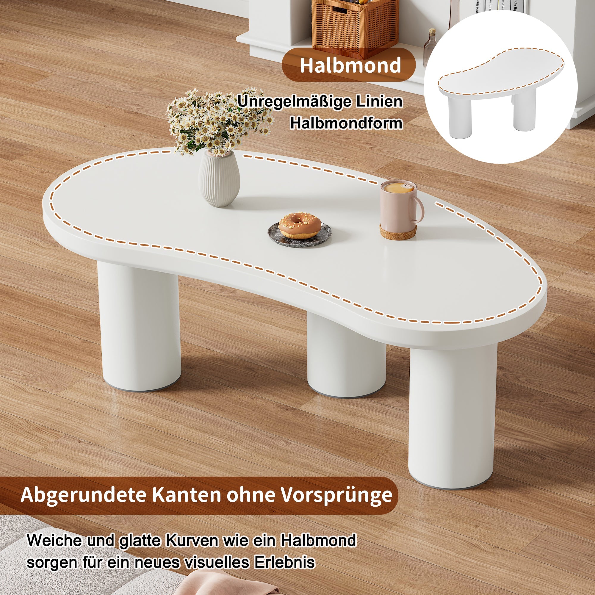 Logidon Witte halve maan salontafel 107x57x40,5 cm MDF en PVC