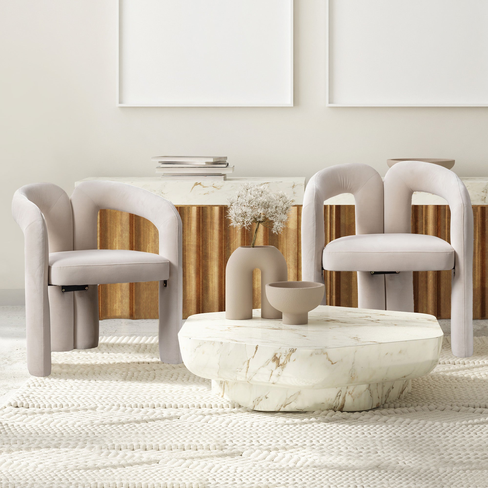 Logidon Velvet Dining Chairs Beige Velvet Set of 2 Upholstered