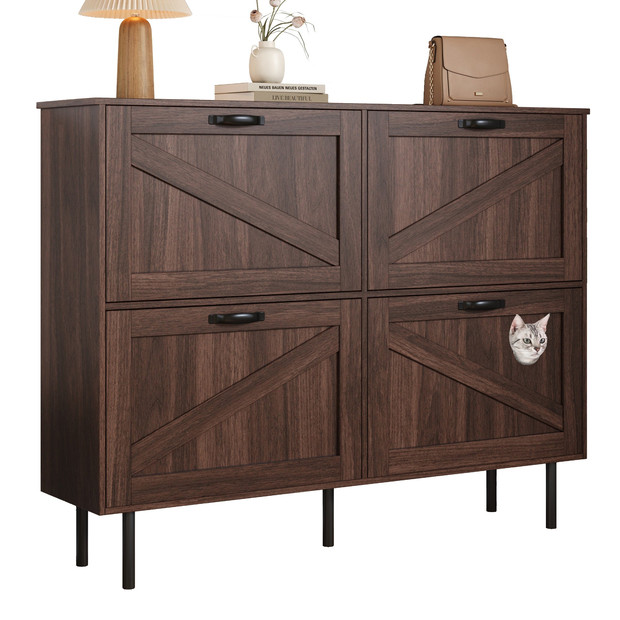 Logidon smalle schoenenkast 120x28x92 cm walnoot bruin 4 deuren
