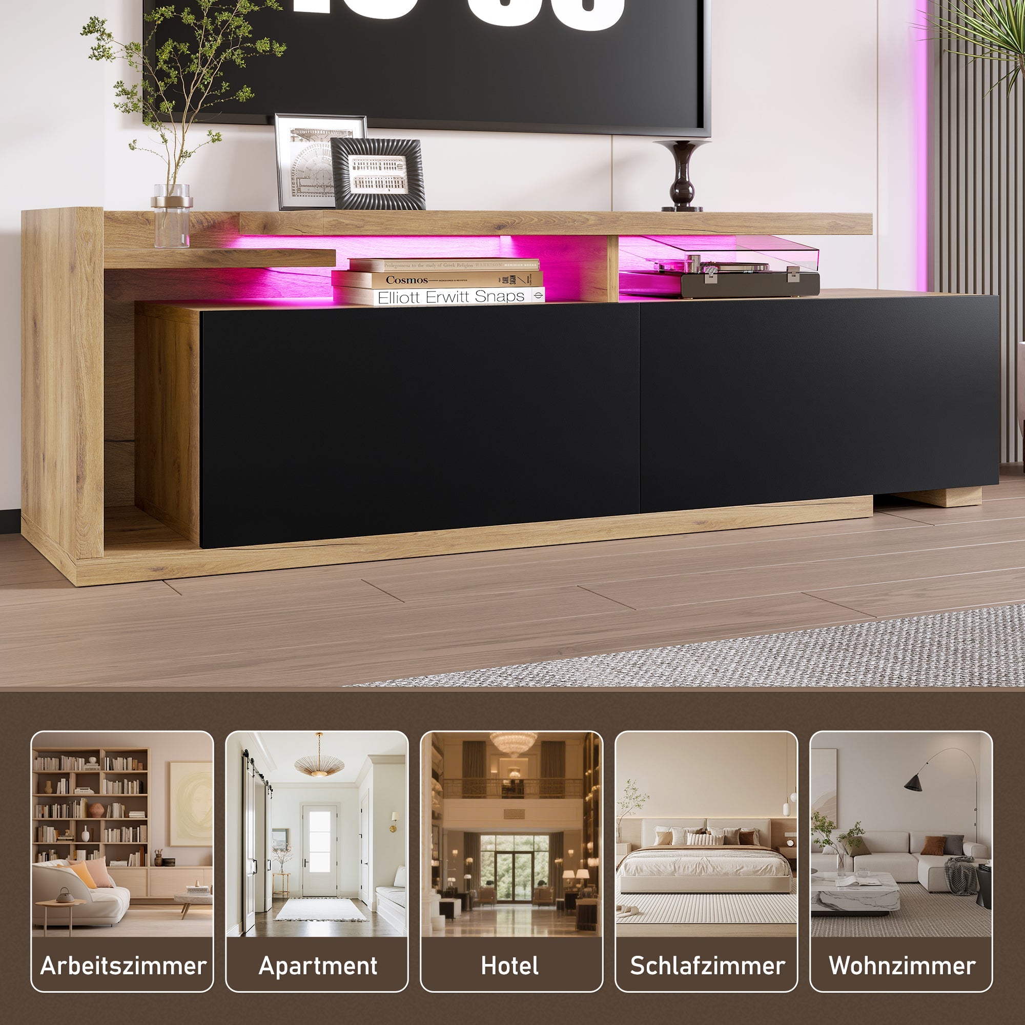Logidon modulair tv-meubel met LED-verlichting en uittrekmodule