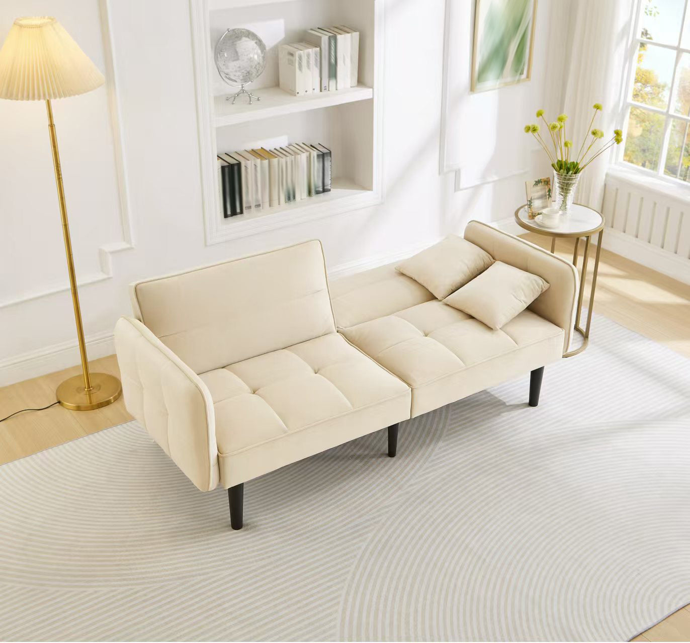 Logidon 2-in-1 slaapbank beige fluwelen hoes verstelbare tweezits