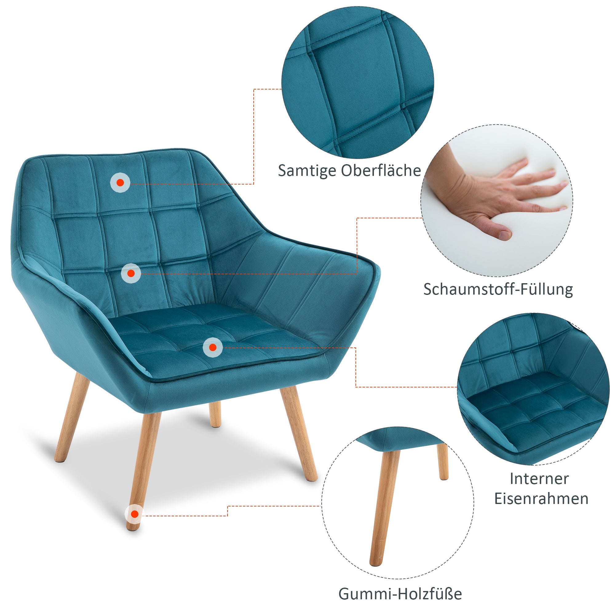 Logidon relaxstoel fluweel lichtblauw verhoogde poten 64x62x72,5 cm