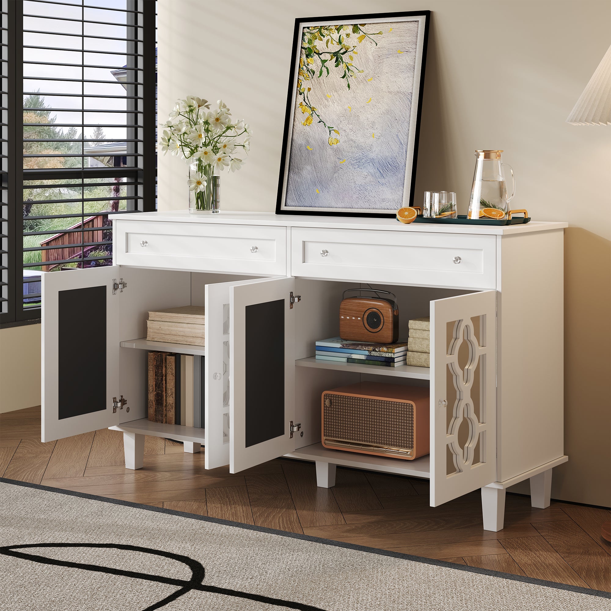 Logidon Dressoir Wit Vier Spiegeldeuren Met Lades 140 cm