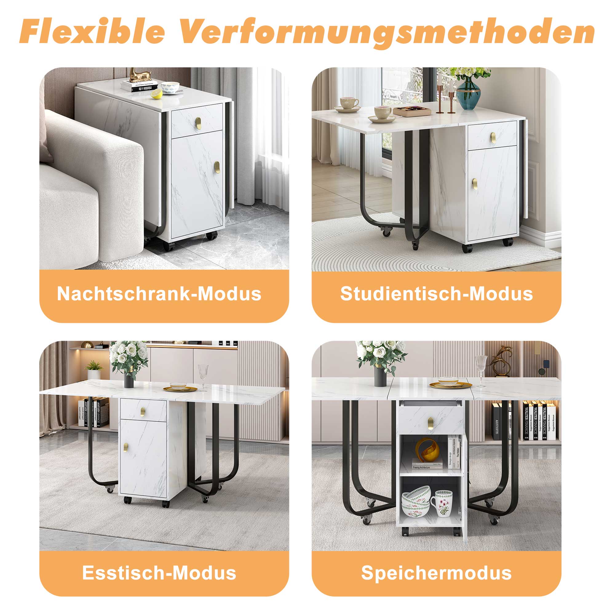 Logidon opklapbare eettafelkast en 2 lades wit zwart