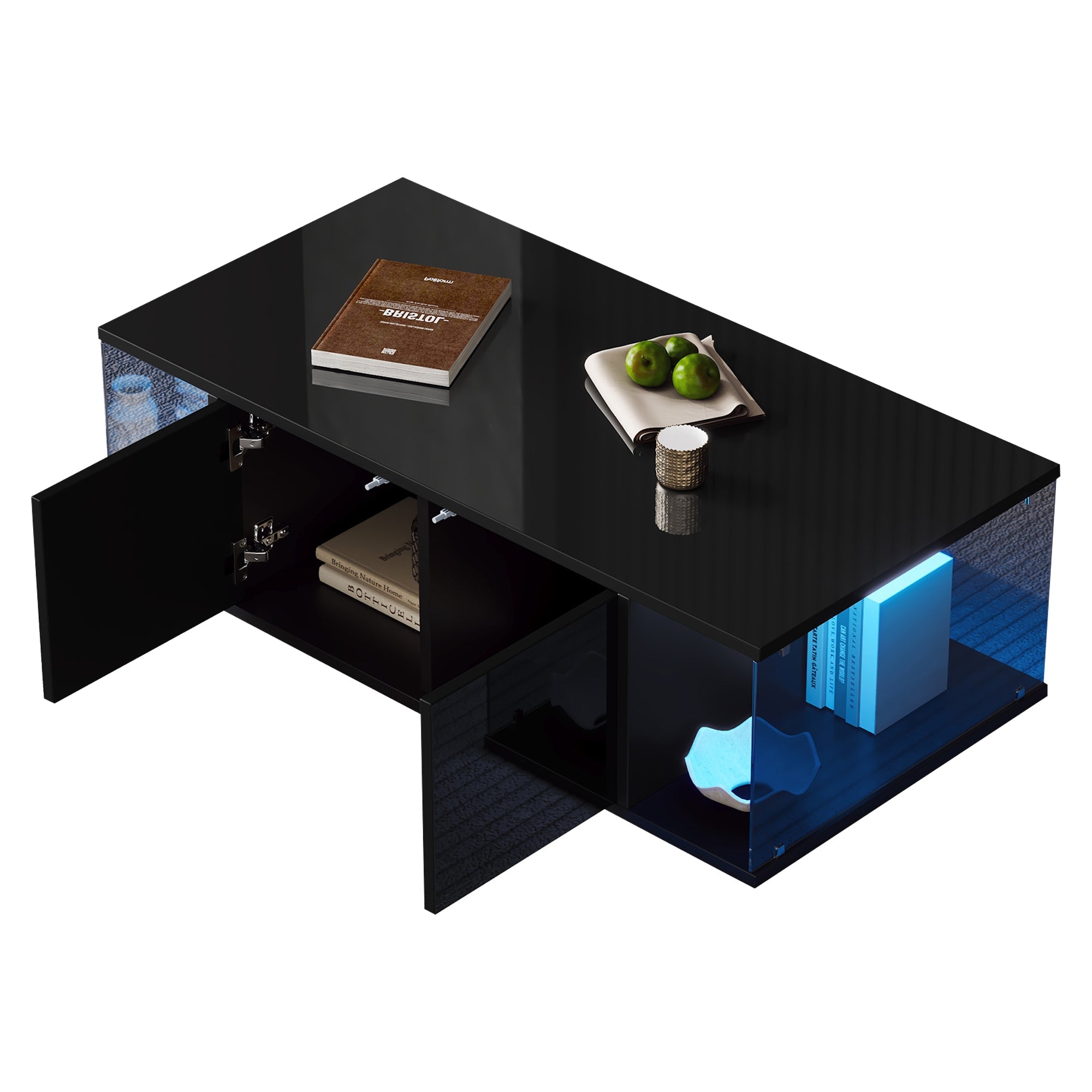 Logidon salontafel 100x50x30 cm zwart hoogglans LED 2 kasten