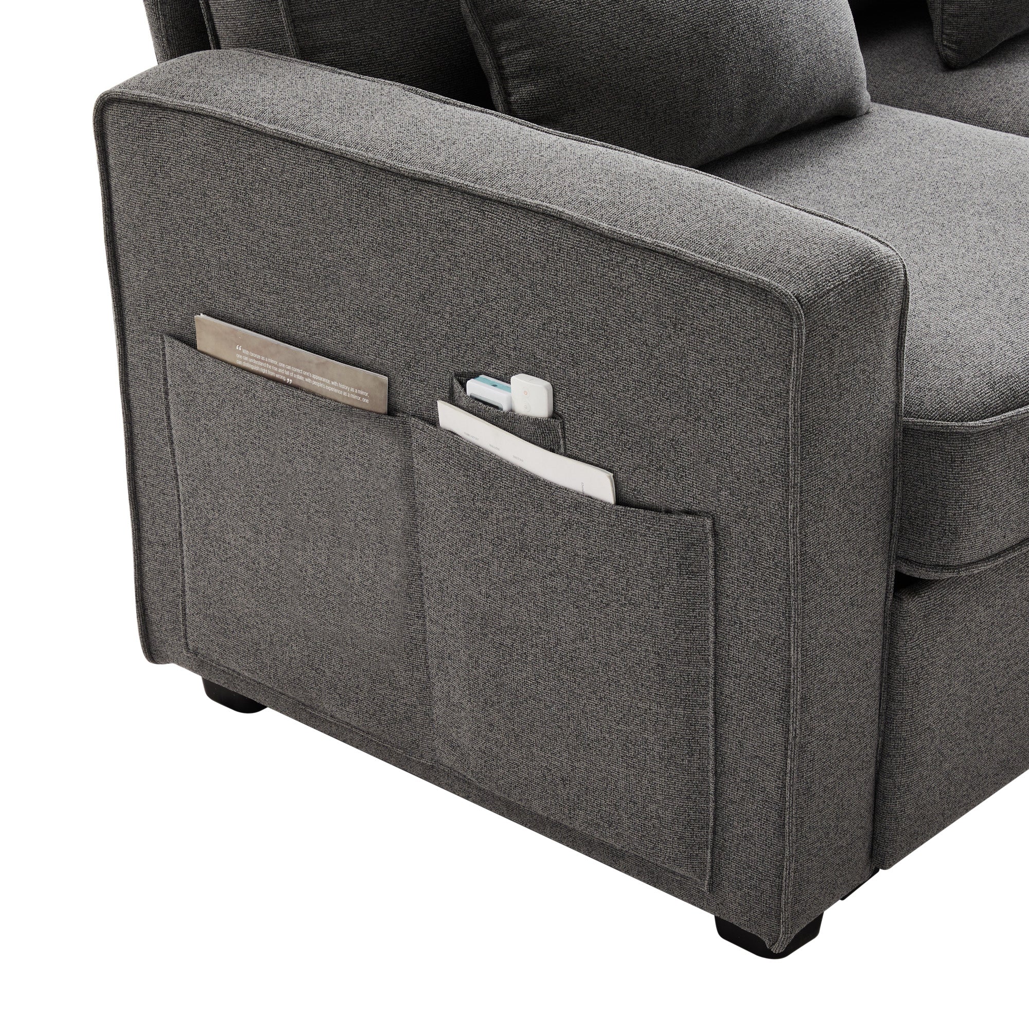 Logidon moderne 4-zits linnen bank donkergrijs met USB-oplaadpoorten