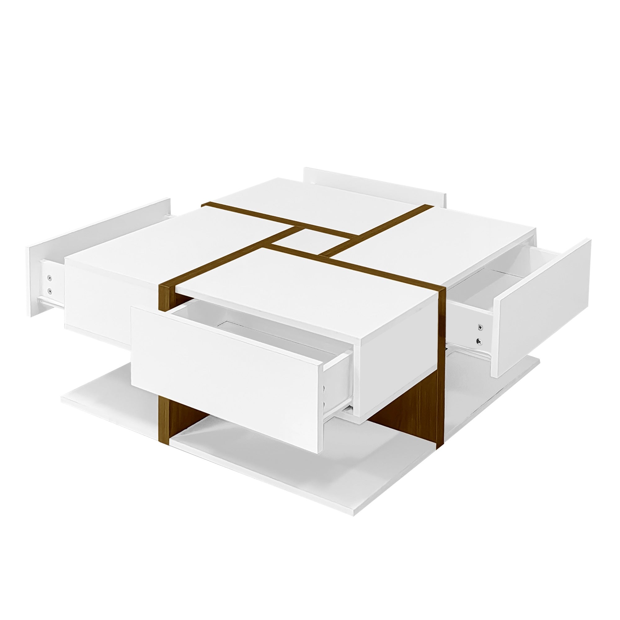 Logidon hoogglans salontafel wit met vier lades 78x78 cm