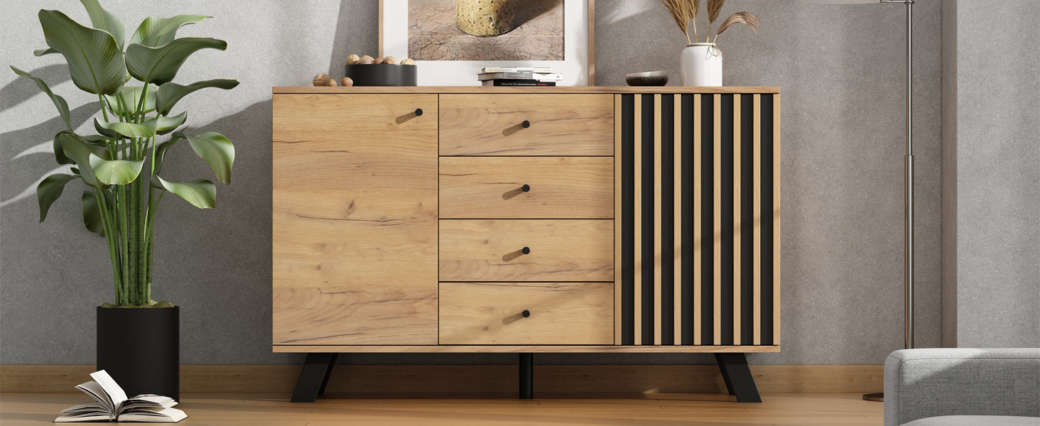 Logidon sideboard 120x38x75cm 4 drawers 2 doors hollow design