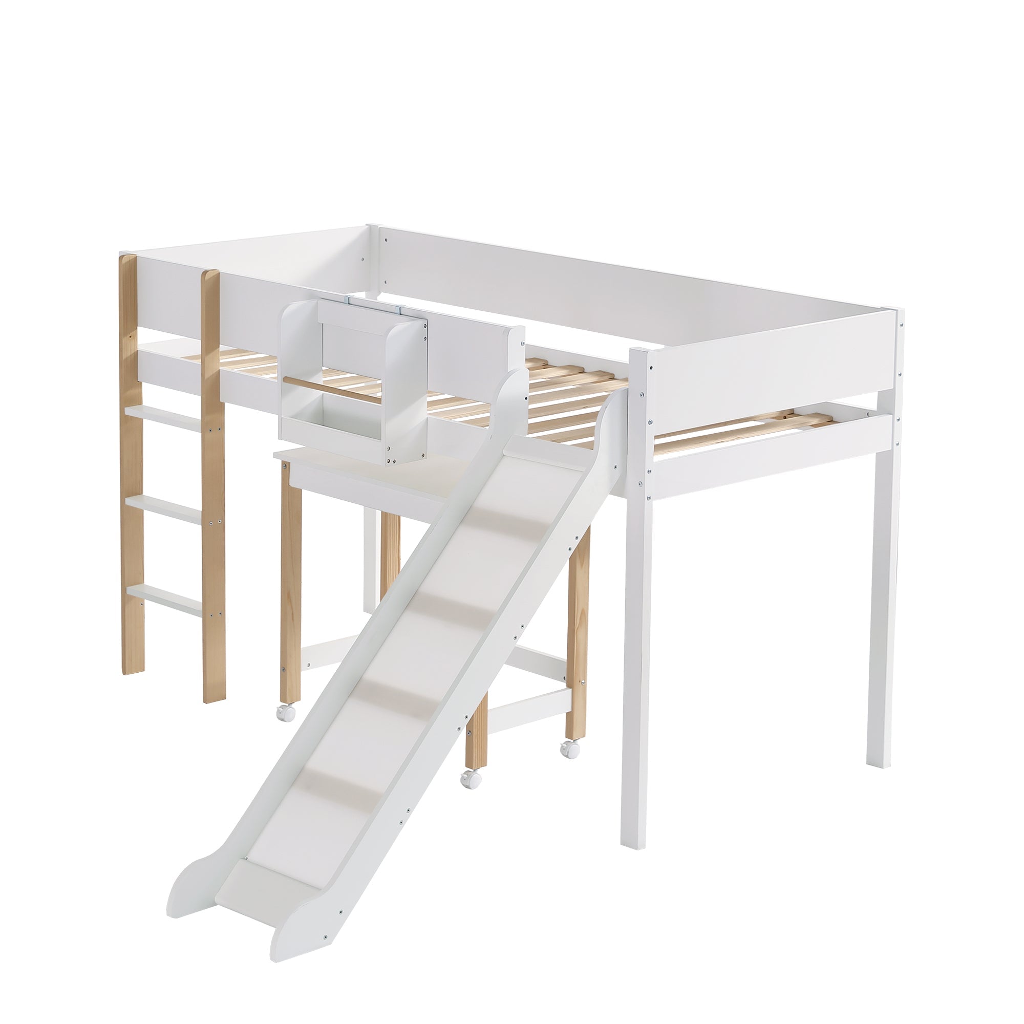 Logidon complete bedroom 3-piece loft bed with slide white/natural
