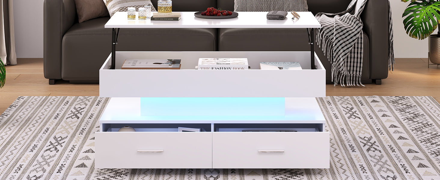 Logidon Hydraulisch in hoogte verstelbare salontafel 100x50x44 cm Wit LED