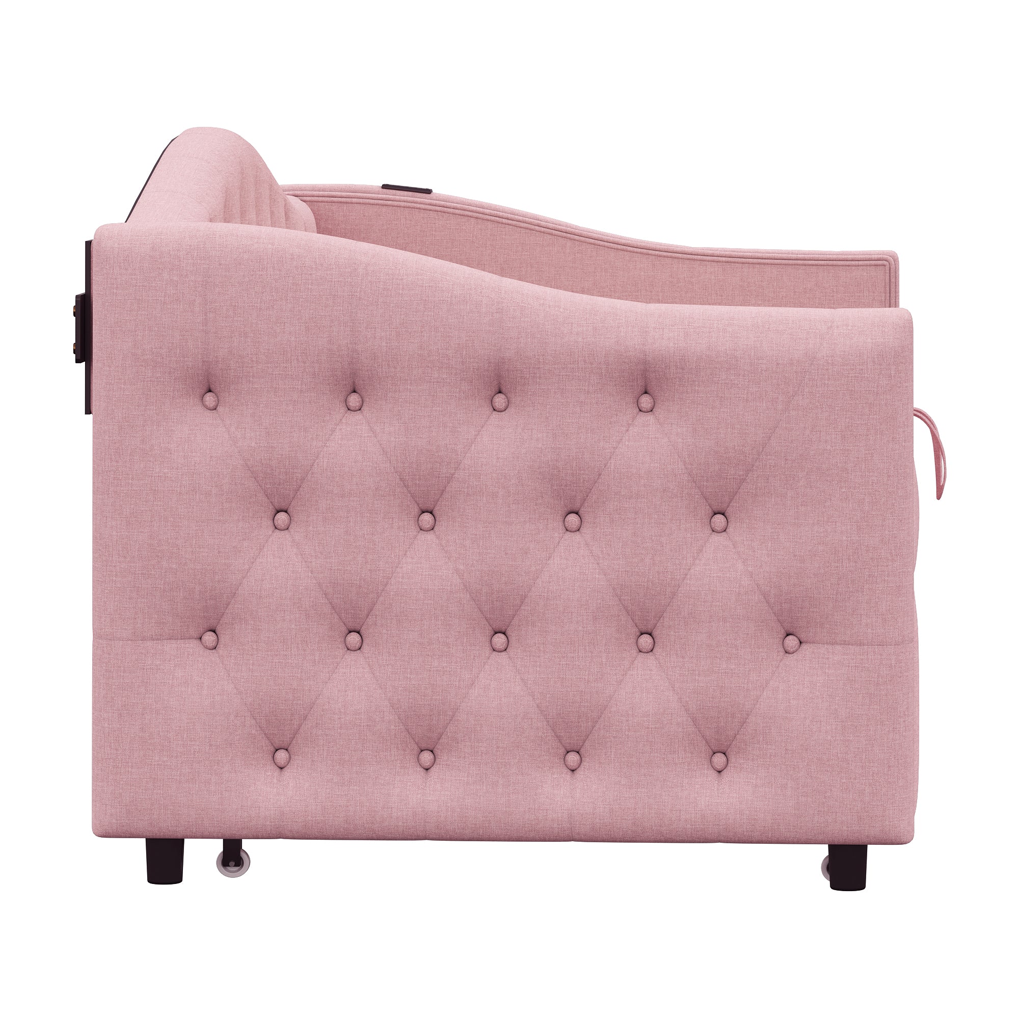 Logidon gestoffeerde slaapbank 90x200 roze linnen USB-aansluiting
