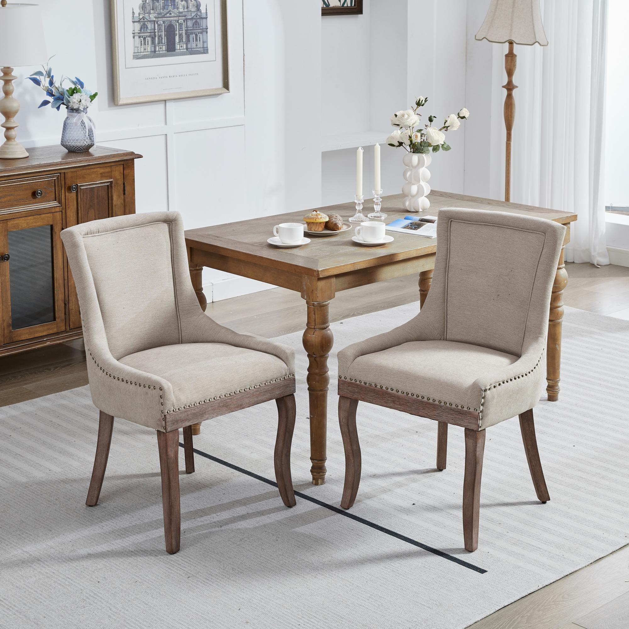 Logidon Ultra Side Dining Chair Beige Set Of 2 Bronze Nail Studs