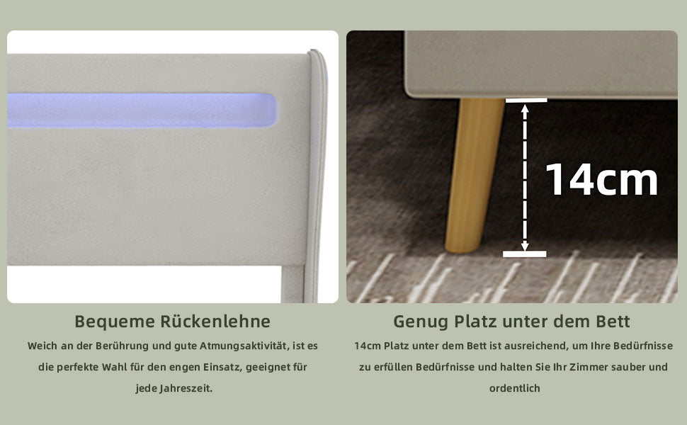 Logidon modern gestoffeerd bed beige 160x200 LED-hoofdeinde