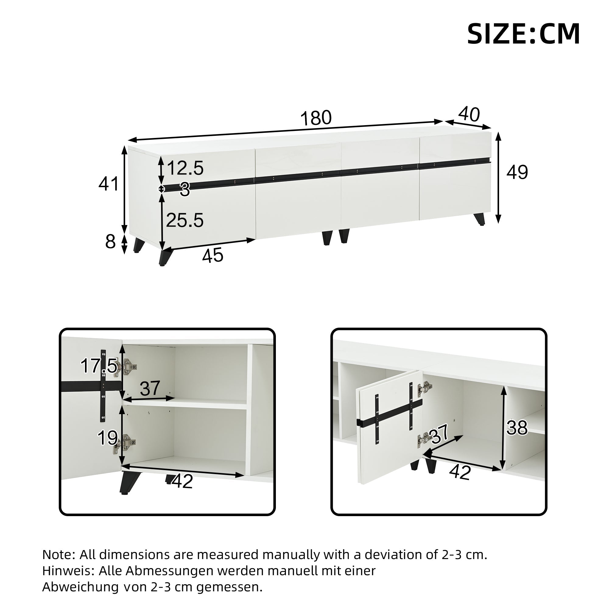 Logidon TV-meubel 180x40x49 cm wit hoogglans 4 kasten