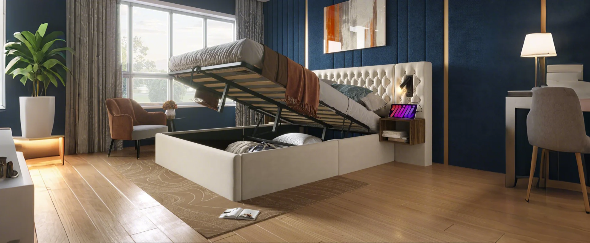 Logidon bedsysteem beige 160x200 cm hydraulisch opbergmatras