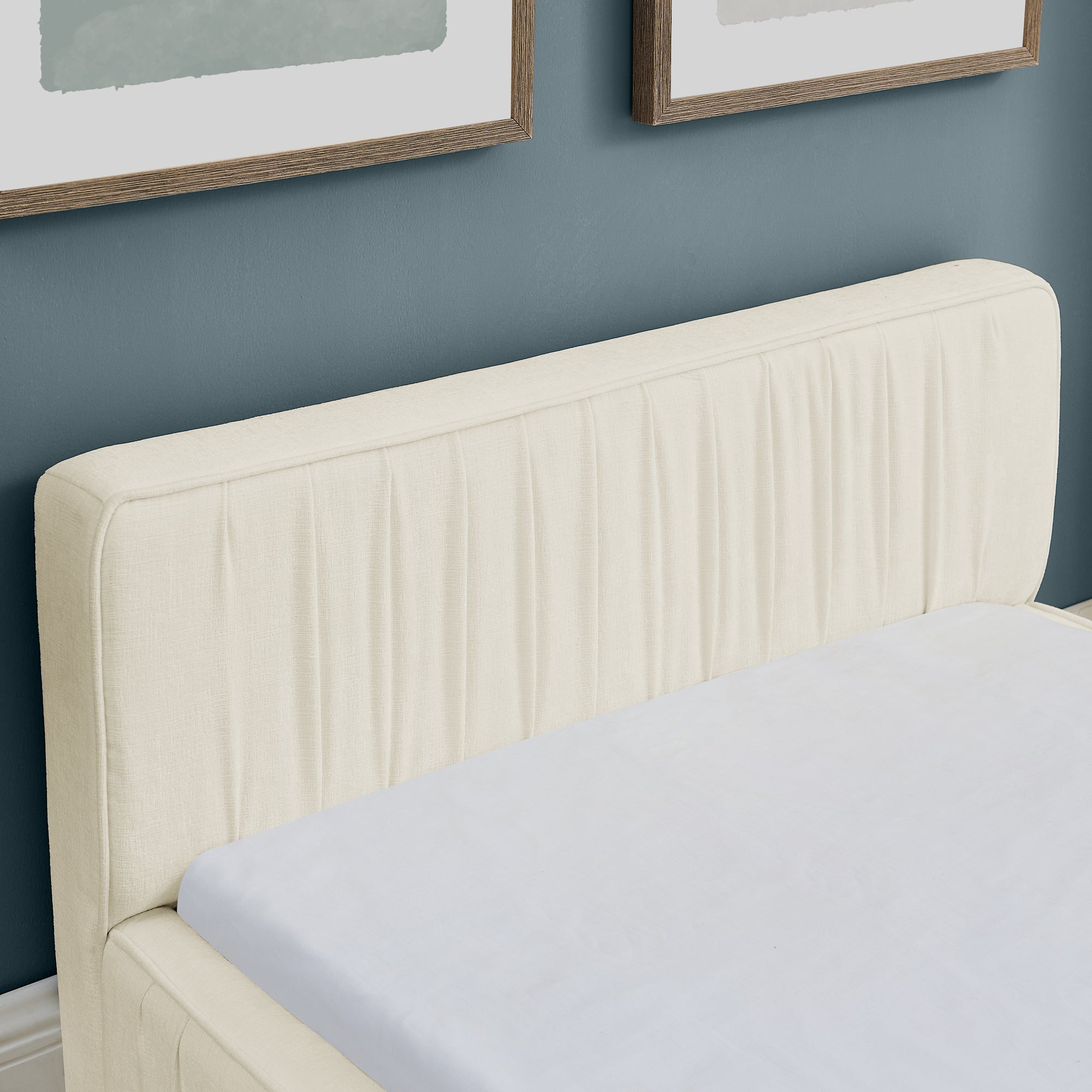 Logidon eenpersoonsbed 90x200cm chenille beige eucalyptushout ijzeren frame